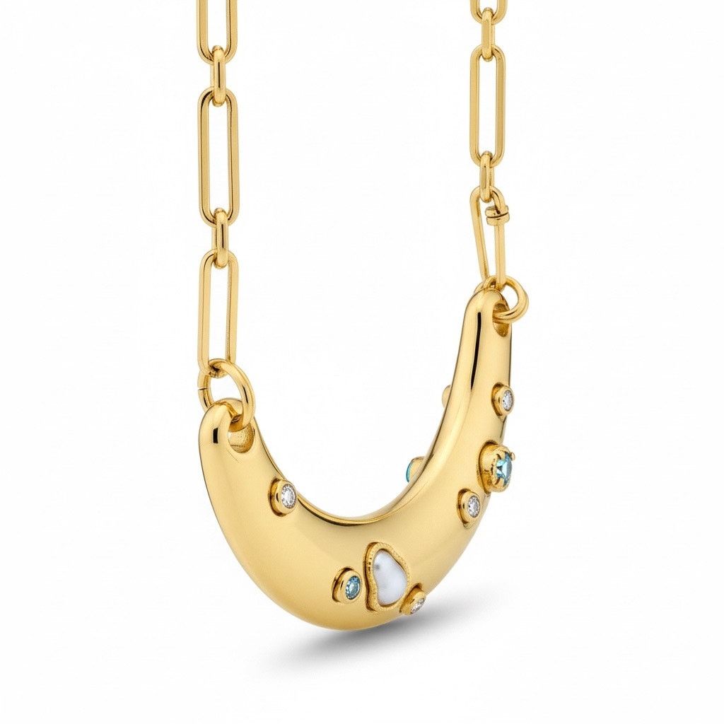 Other INC Gold Tone Crescent Necklace Blue Crystal Stone Statement Size ONE SIZE - 2 Thumbnail
