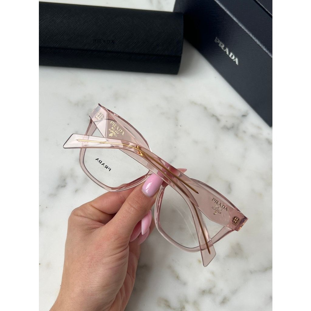 Prada NEW Prada PR20V Eyeglasses Frames in Peach Pink Transparent Size ONE SIZE - 4 Thumbnail
