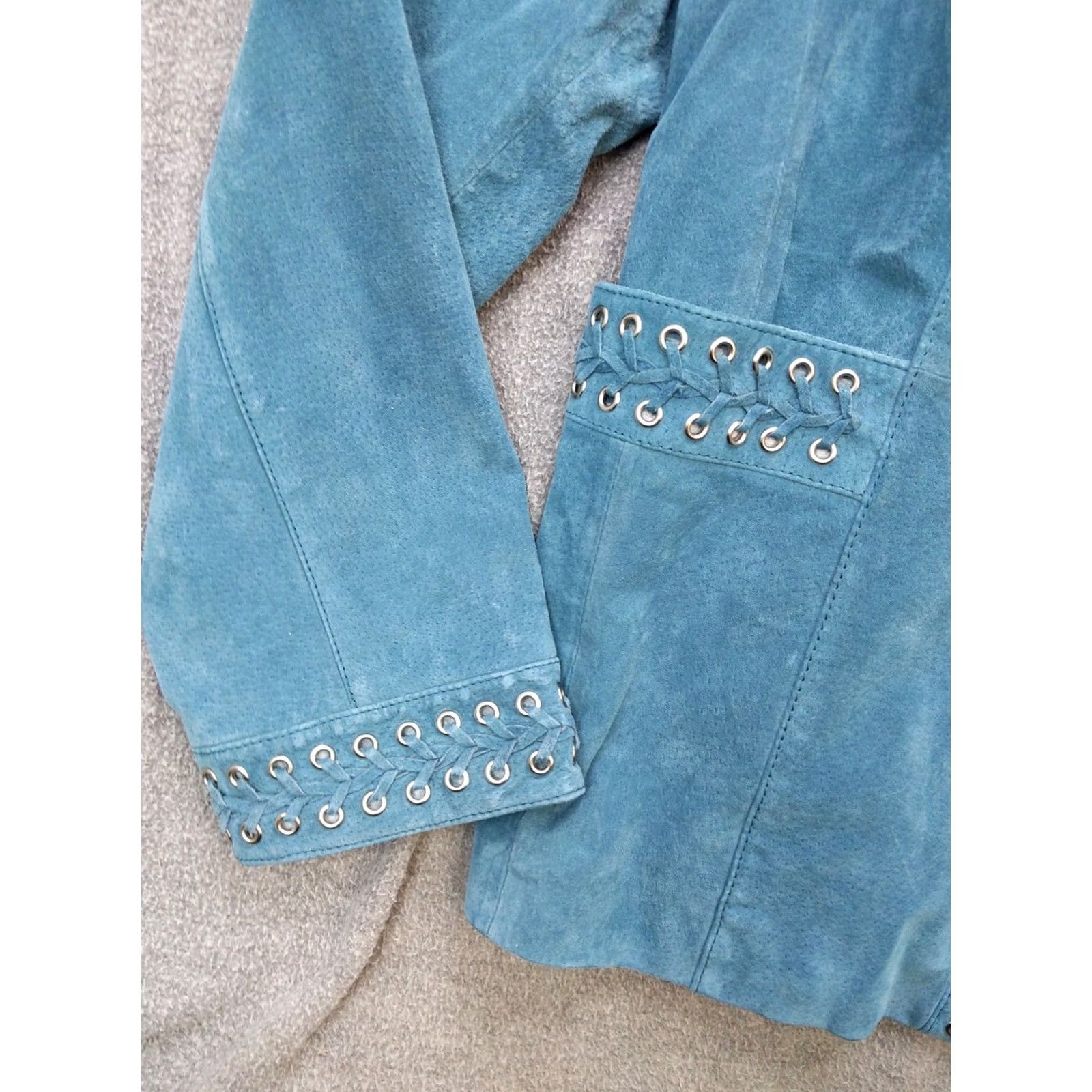 Vintage Bradley Bayou Jacket Womens XL Blue Suede Studded Western Open Front Lined Size XL / US 12-14 / IT 48-50 - 4 Thumbnail