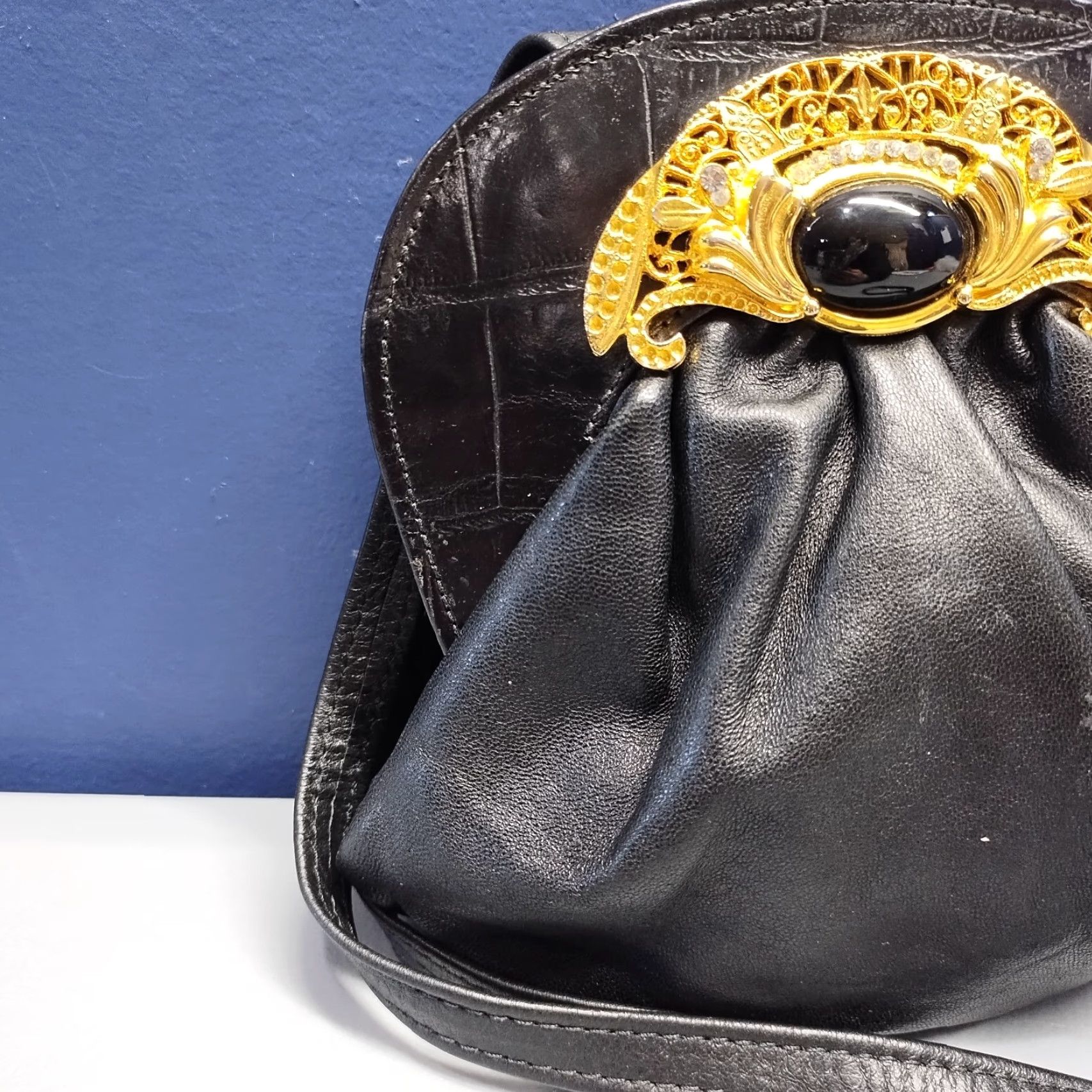 Vintage Marshall Rousso Crossbody Bag Womens Black Beaded Gemstone Evening Nightout, Crossbody, Small, Black, Beaded, Marshall Rousso, Women, Bags Size ONE SIZE - 4 Thumbnail