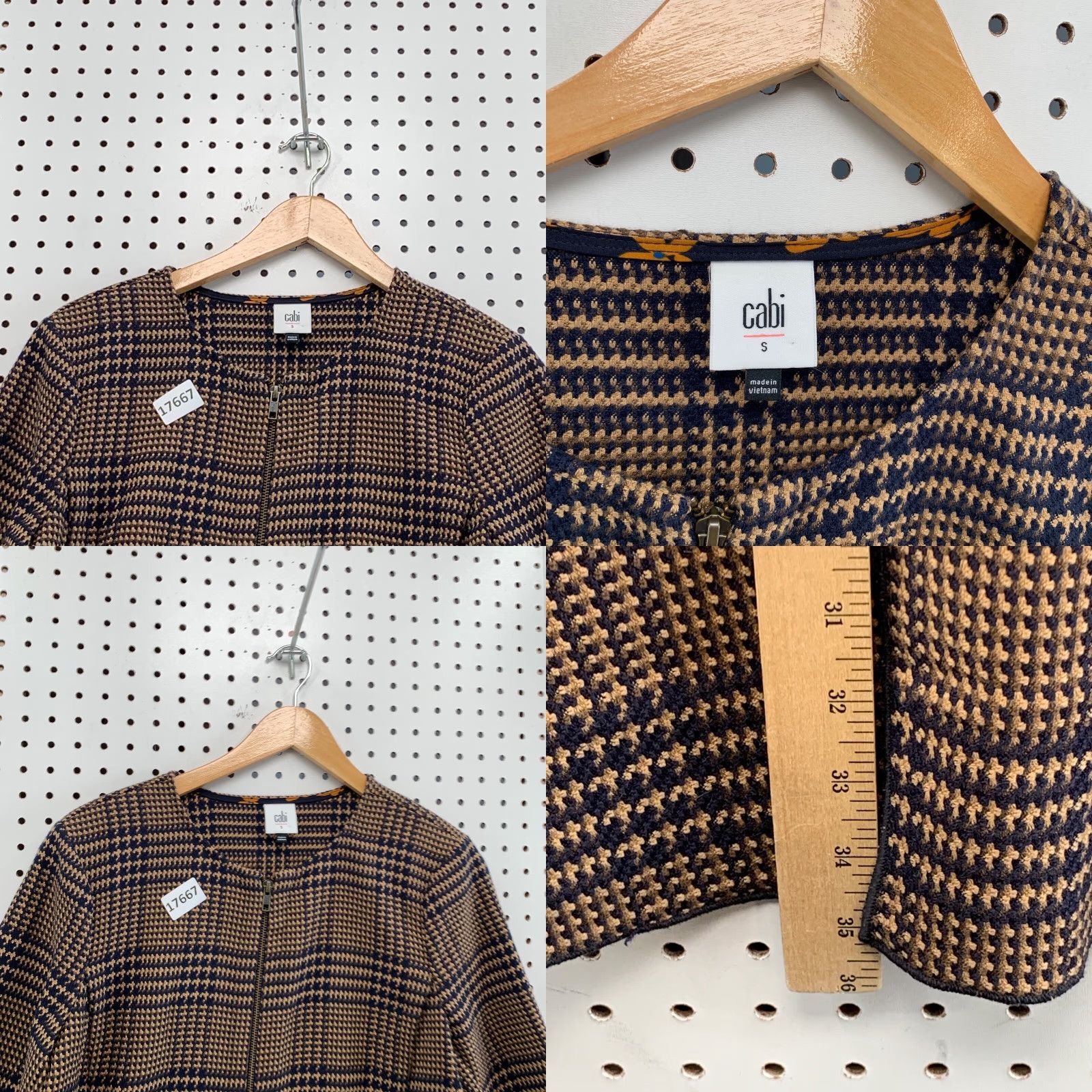 Vintage Cabi Jacket Zip Brown Small Flounce Classic Tartan Plaid Houndstooth 3902 Size S / US 4 / IT 40 - 8 Thumbnail