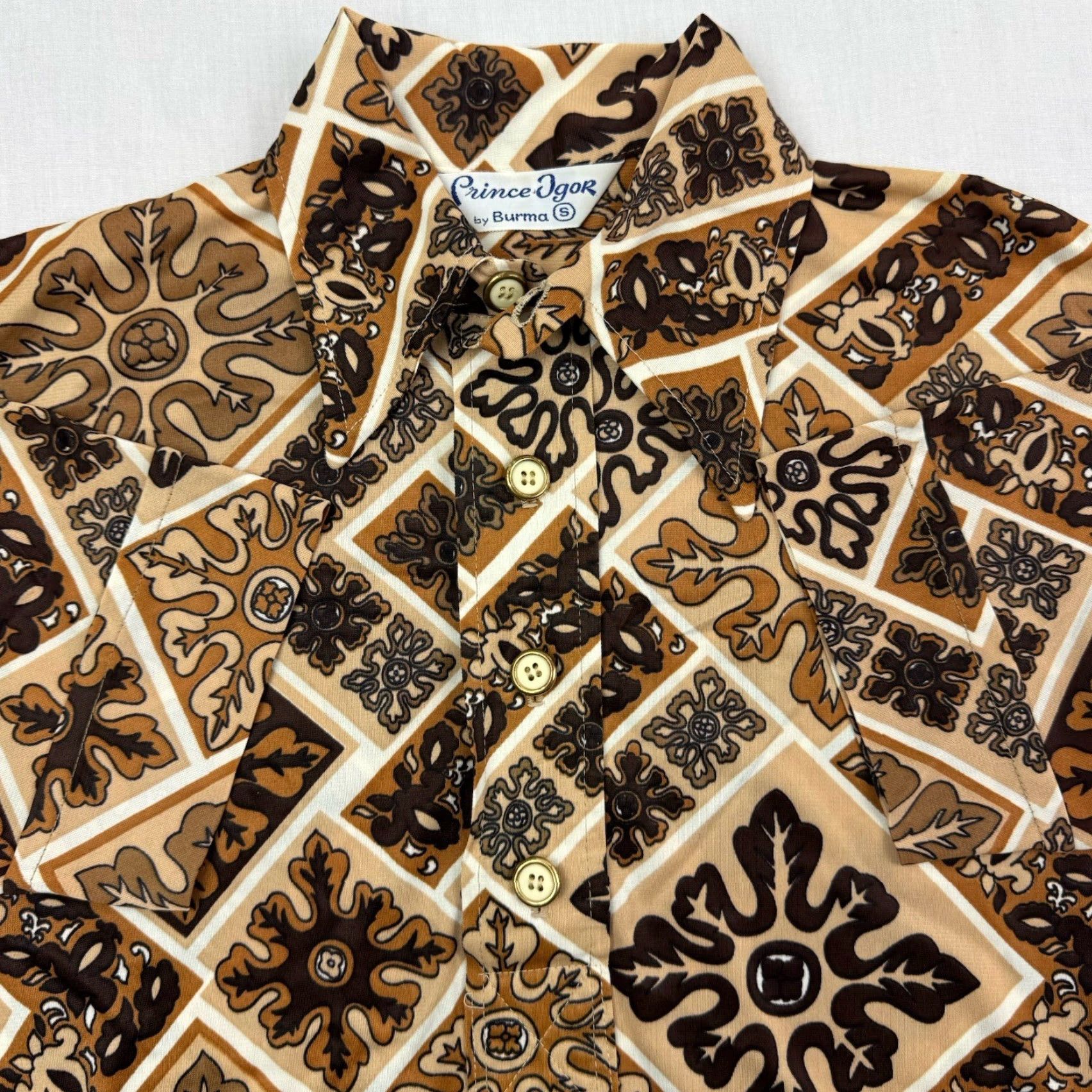 Vintage VINTAGE Prince Igor By Burma Polo Shirt Small Mens Adult S Brown Geometric Hipster 60s 70s Mid Century USA Size US S / EU 44-46 / 1 - 2 Thumbnail