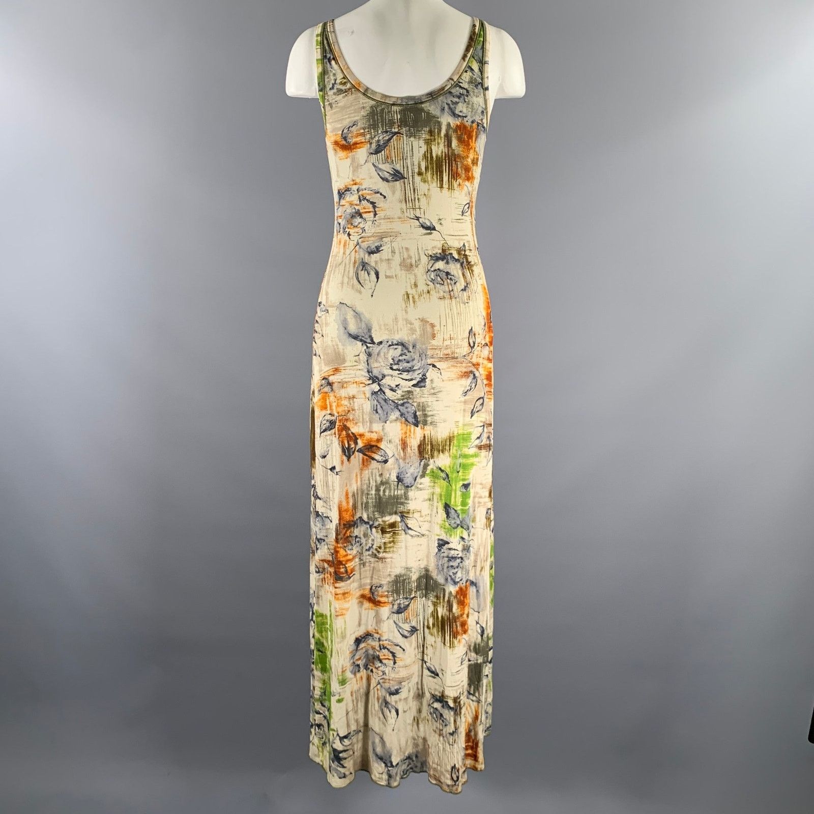 FUZZI FUZZI Size S Tan Rust Viscose Blend Floral Maxi Long Dress Size S / US 4 / IT 40 - 4 Thumbnail