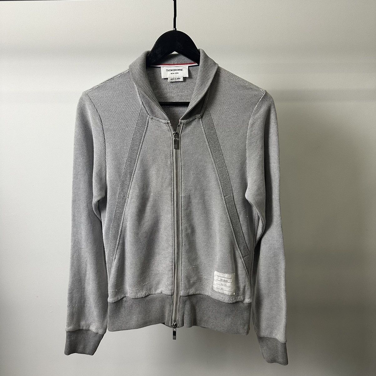 image of Fortino Made In Italy Thom Browne Classic Bomber Jacket in Grey, Men's (Size Medium)