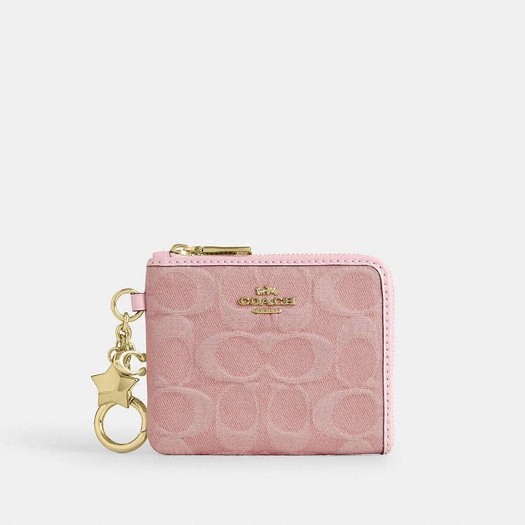 Coach Small Corner Zip Wallet Signature Denim Charms Ceu98, Women's