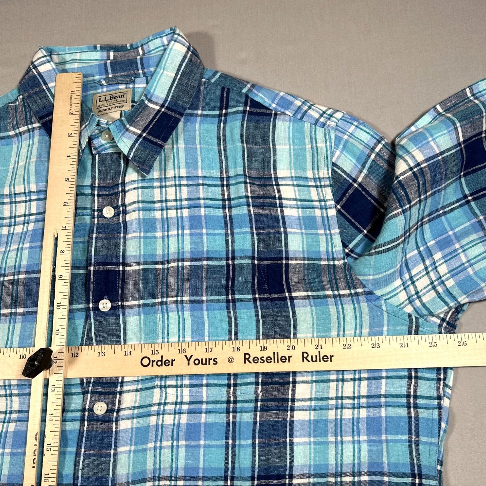 Altea LL Bean Men's L Slightly Fitted Linen Plaid Button Up Shirt Blue Teal Size US L / EU 52-54 / 3 - 4 Thumbnail