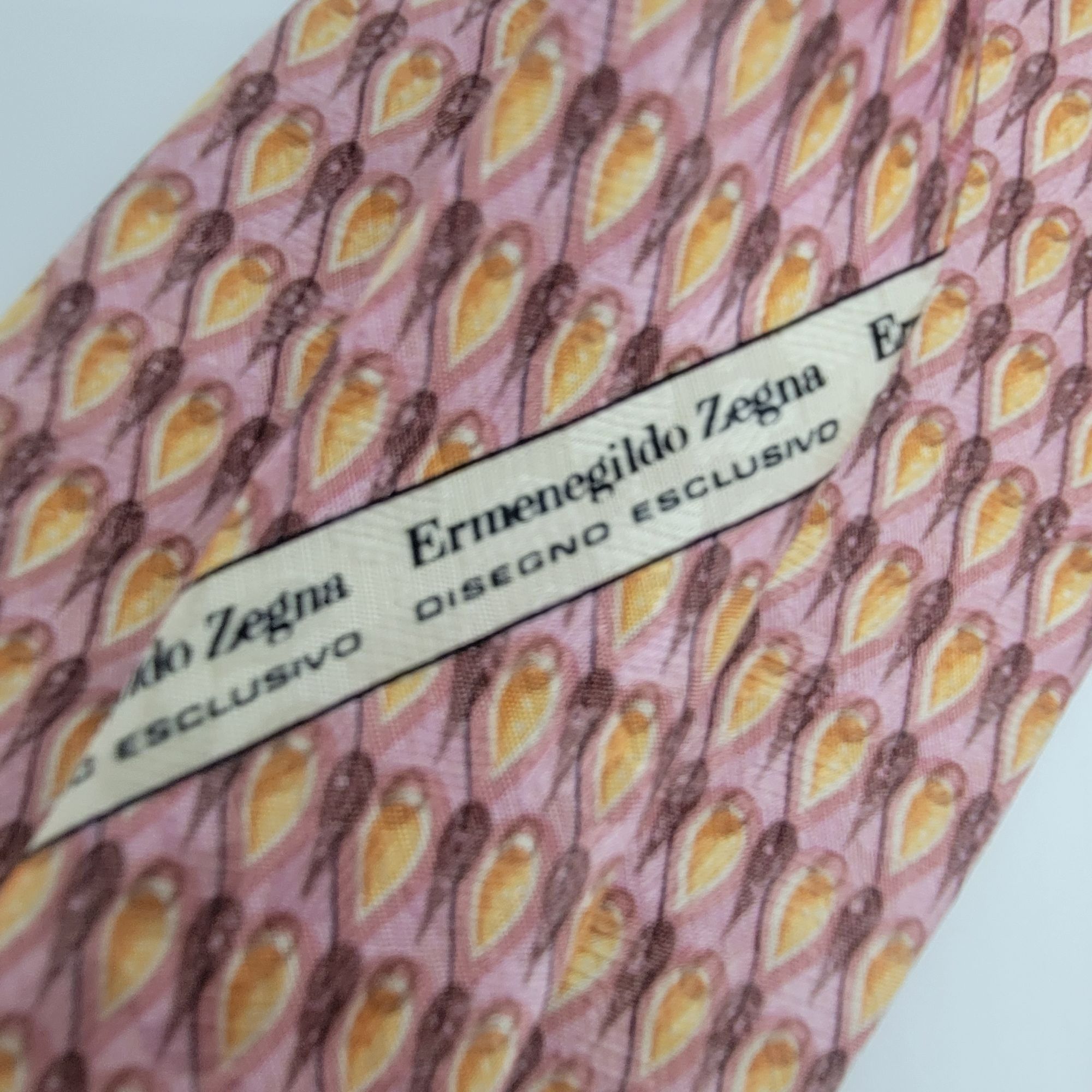 Ermenegildo Zegna ⭐Ermenegildo Zegna Vintage Paisley Leaves Tie Silk Pink Yell Size ONE SIZE - 6 Thumbnail