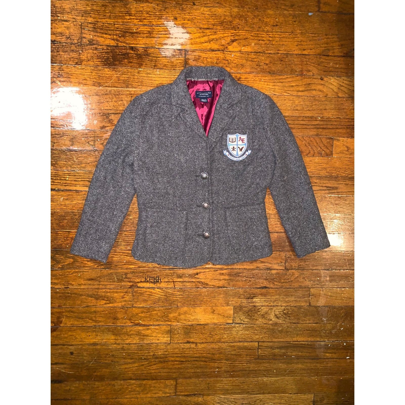 American Eagle Outfitters American Eagle Wool Tweed Blazer Womens XS Grey Herringbone Size XS / US 0-2 / IT 36-38 - 2 Thumbnail
