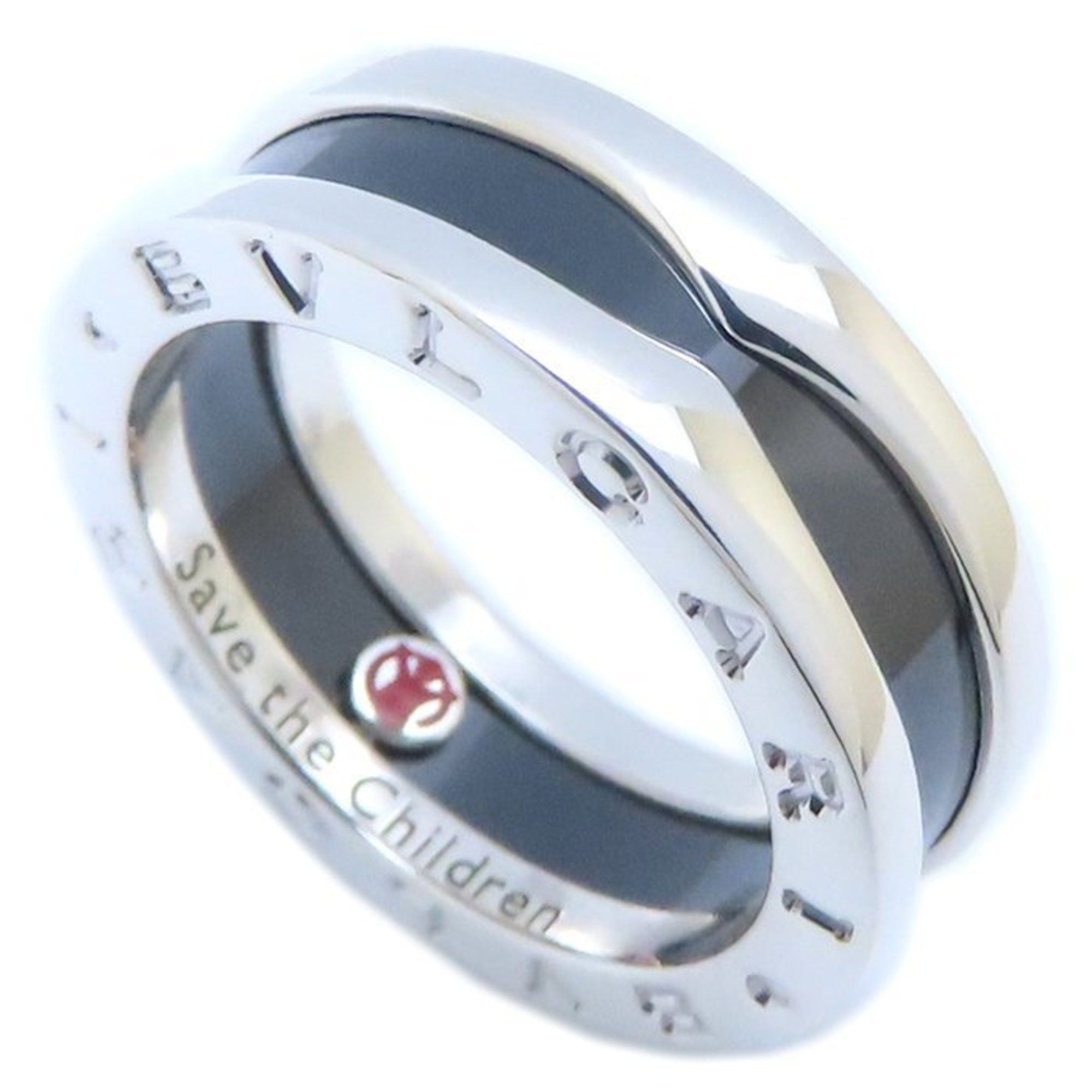 BVLGARI Save the Children B.zero1 Ring 1 Band XS #52 346097 Silver 925 x  Black
