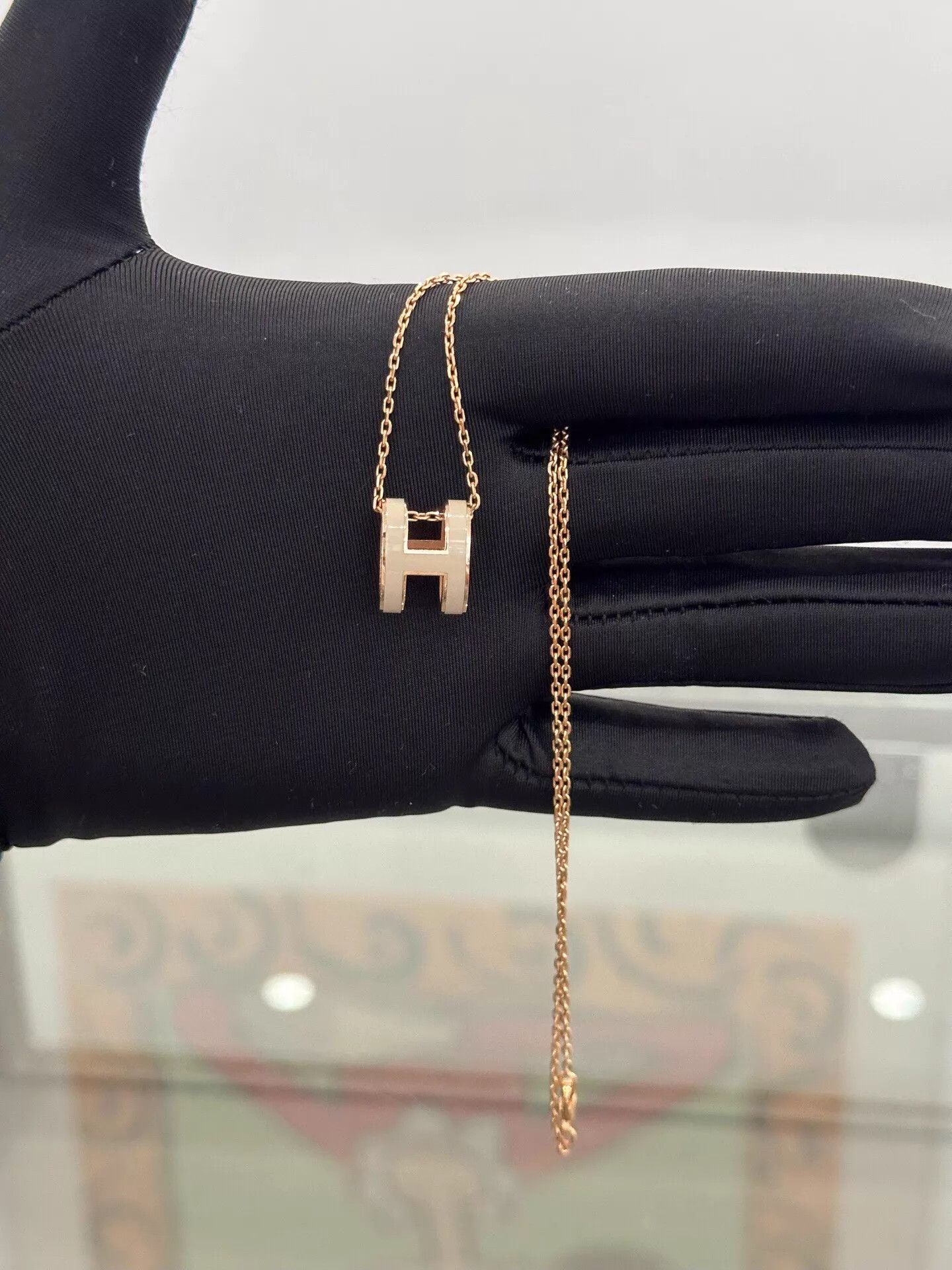 Hermes Hermes Pop H Tan Enamel Lg H 40cm 99N Rose Gold Necklace Size ONE SIZE - 2 Thumbnail