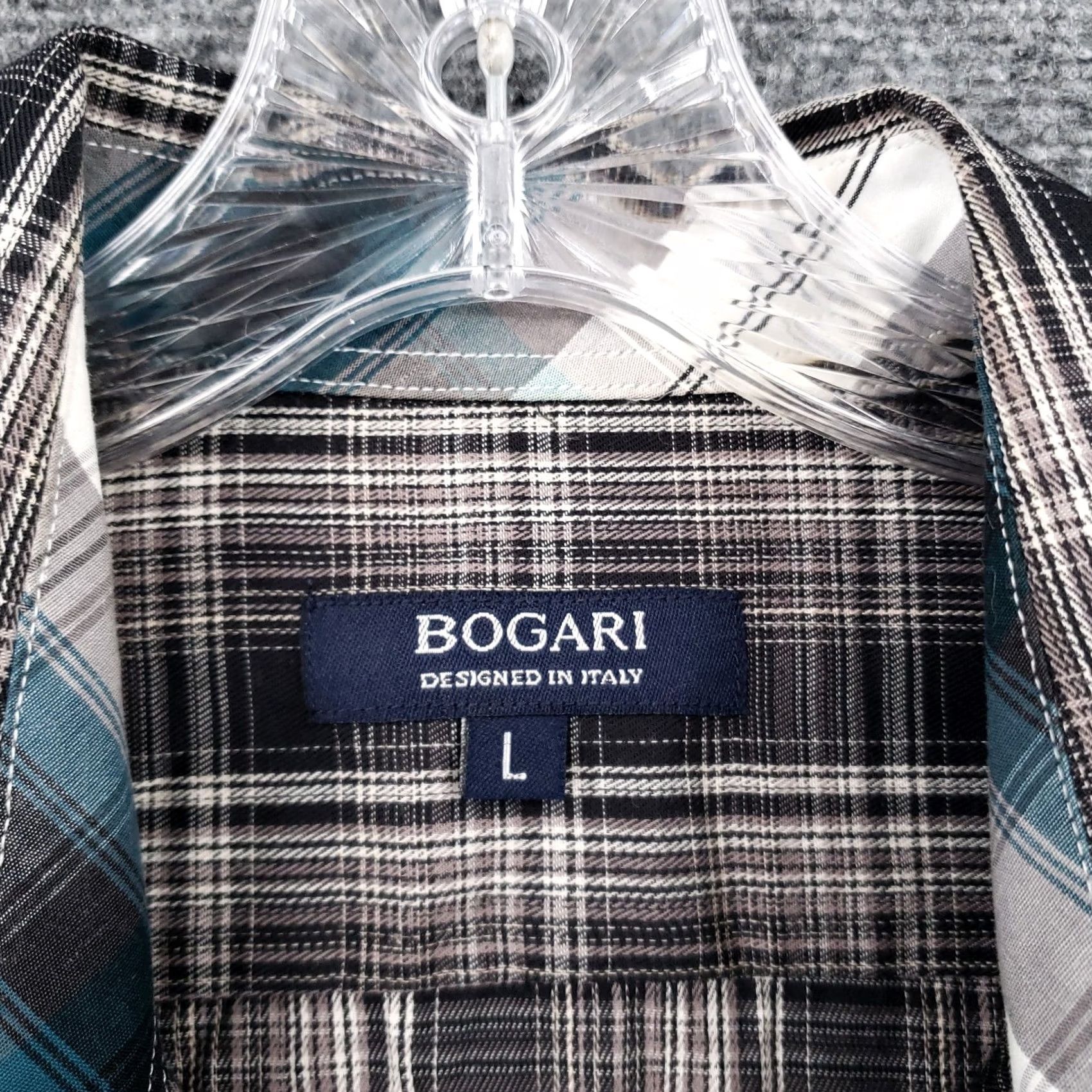 Vintage Bogari Button Down Shirt Mens Large Gray Plaid Long Sleeve Cotton Blend Size US L / EU 52-54 / 3 - 7 Thumbnail