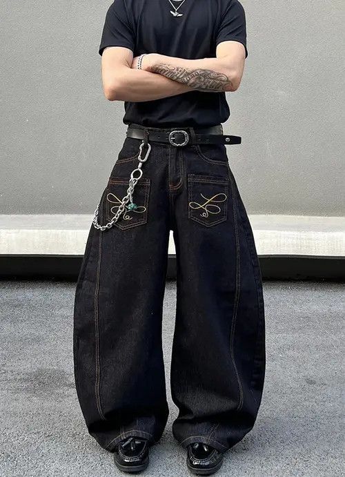 Jean Embroidered Baggy Wide Leg Jeans Size US 30 / EU 46 - 7 Thumbnail