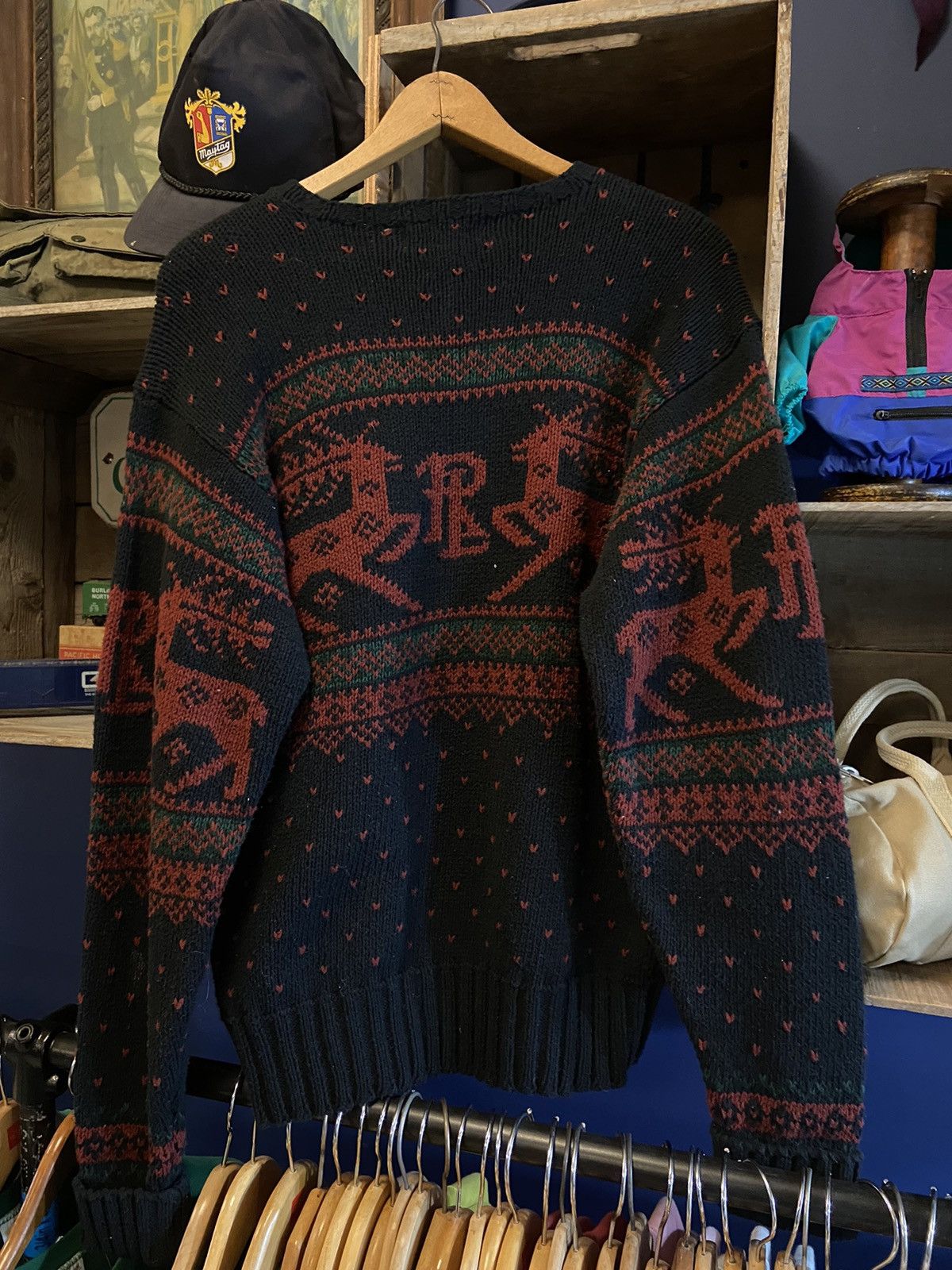 Designer × Polo Ralph Lauren × Vintage Vintage 90s Polo Ralph Lauren Birds Eye Deer Knit Sweater Size US S / EU 44-46 / 1 - 4 Thumbnail
