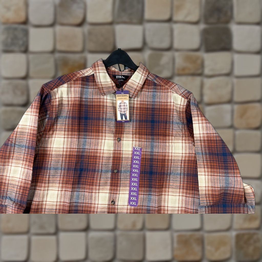 Eddie Bauer Eddie Bauer Shirt Mens 2XL Brown Blue Plaid Button-Up Long Sleeve Flannel NWT Size US XXL / EU 58 / 5 - 1 Thumbnail