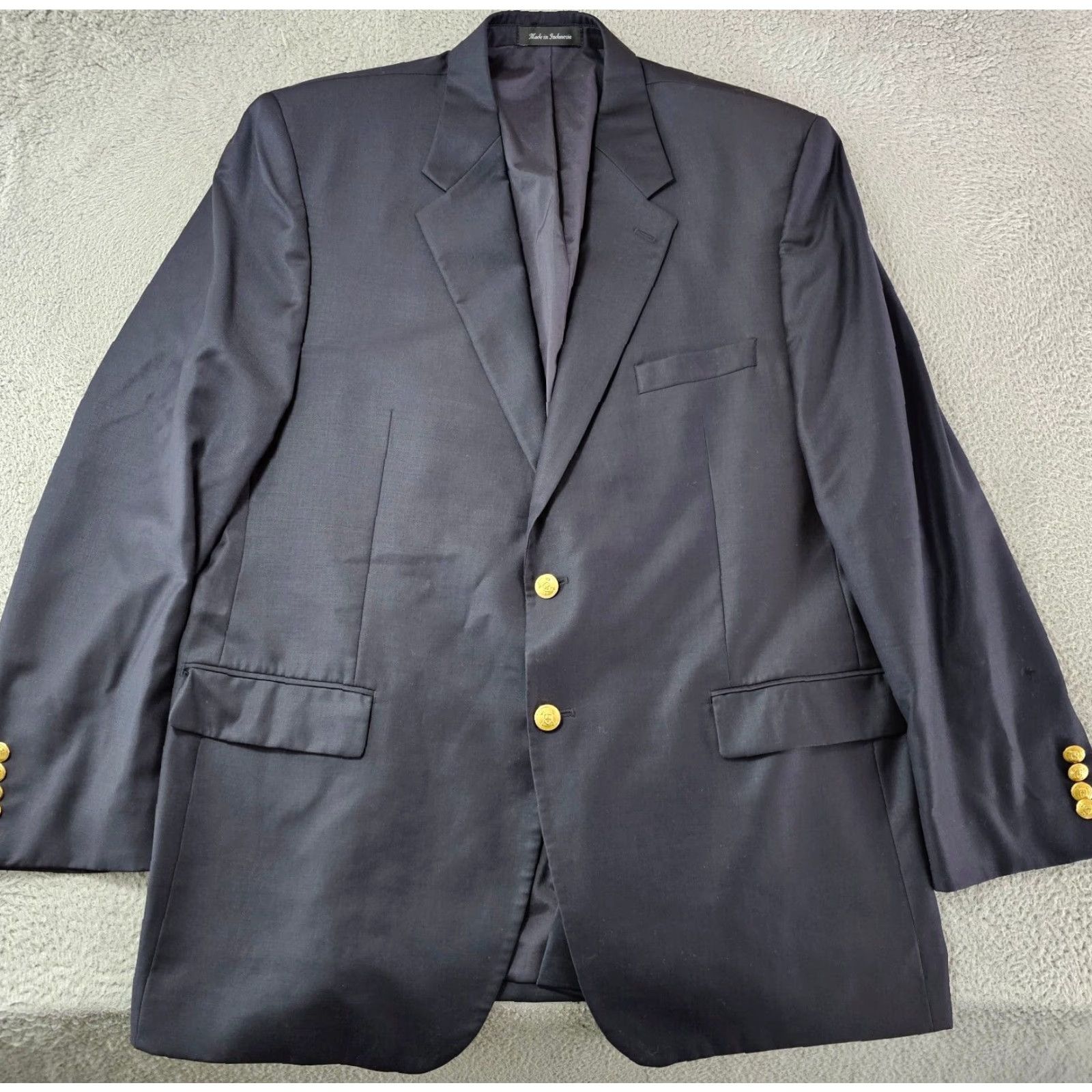 Ralph Lauren VINTAGE Lauren Ralph Lauren Sport Coat Blazer Jacket Mens 46L Navy Gold Button 100% Wool Size 46R - 2 Thumbnail