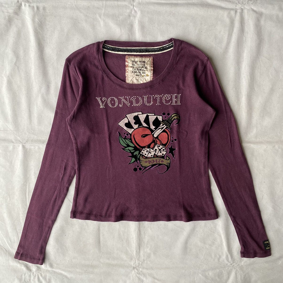 Japanese Brand × Vintage × Von Dutch Vintage Y2K Von Dutch Rhinestone Old School Tattoo Tees Size L / US 10 / IT 46 - 2 Thumbnail