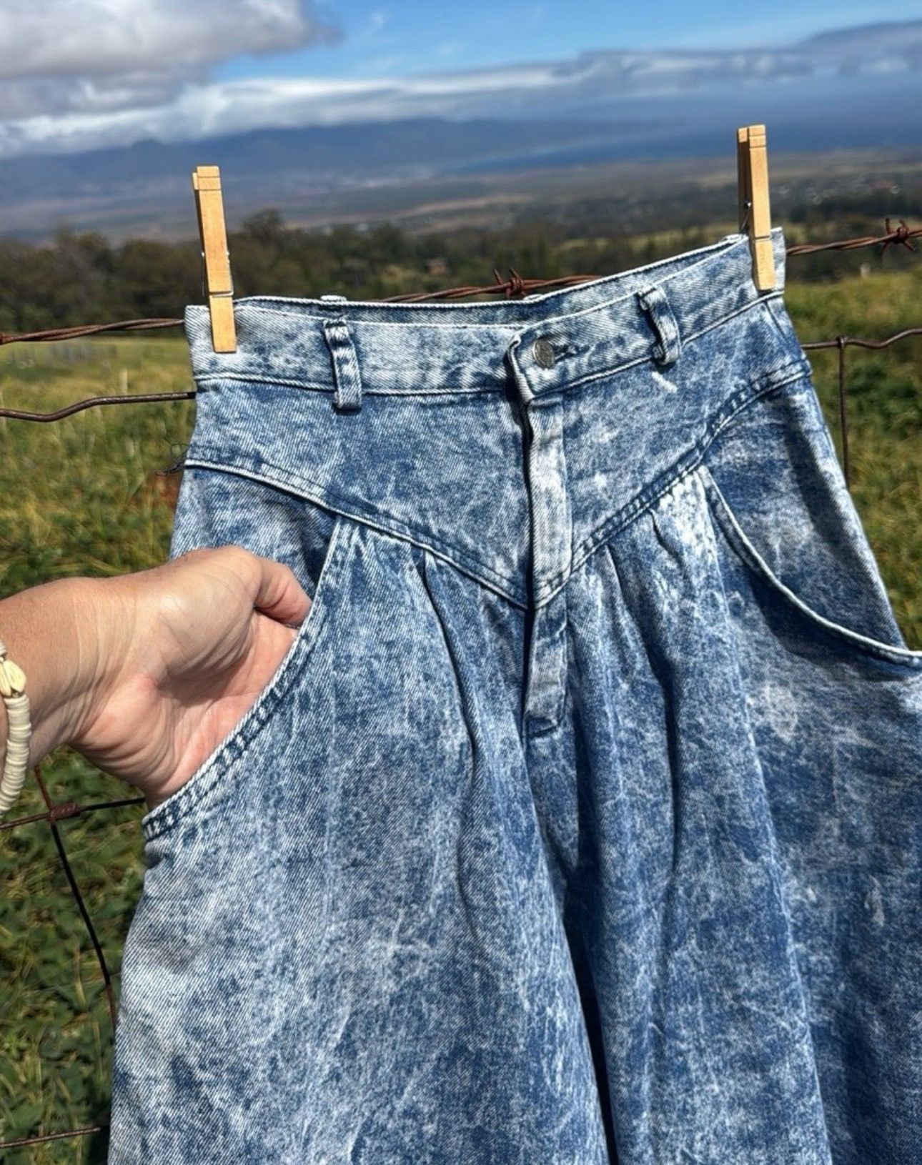 Other Vintage 80s Kayo Acid Wash Denim Western Aline MiDi Skirt Size 32" / US 10 / IT 46 - 2 Thumbnail