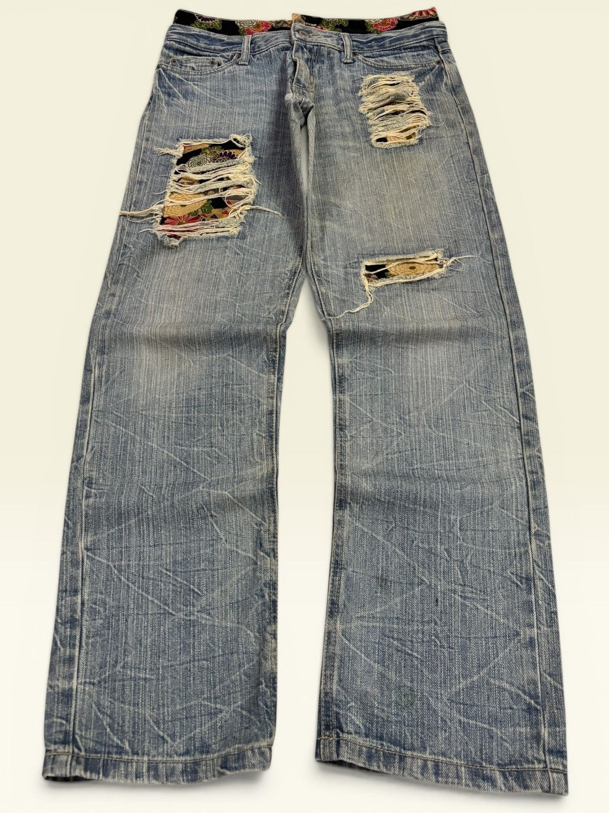 Undercover Japan Grunge Double Waist Ripped Floral Bandana Jeans Size US 30 / EU 46 - 1 Thumbnail