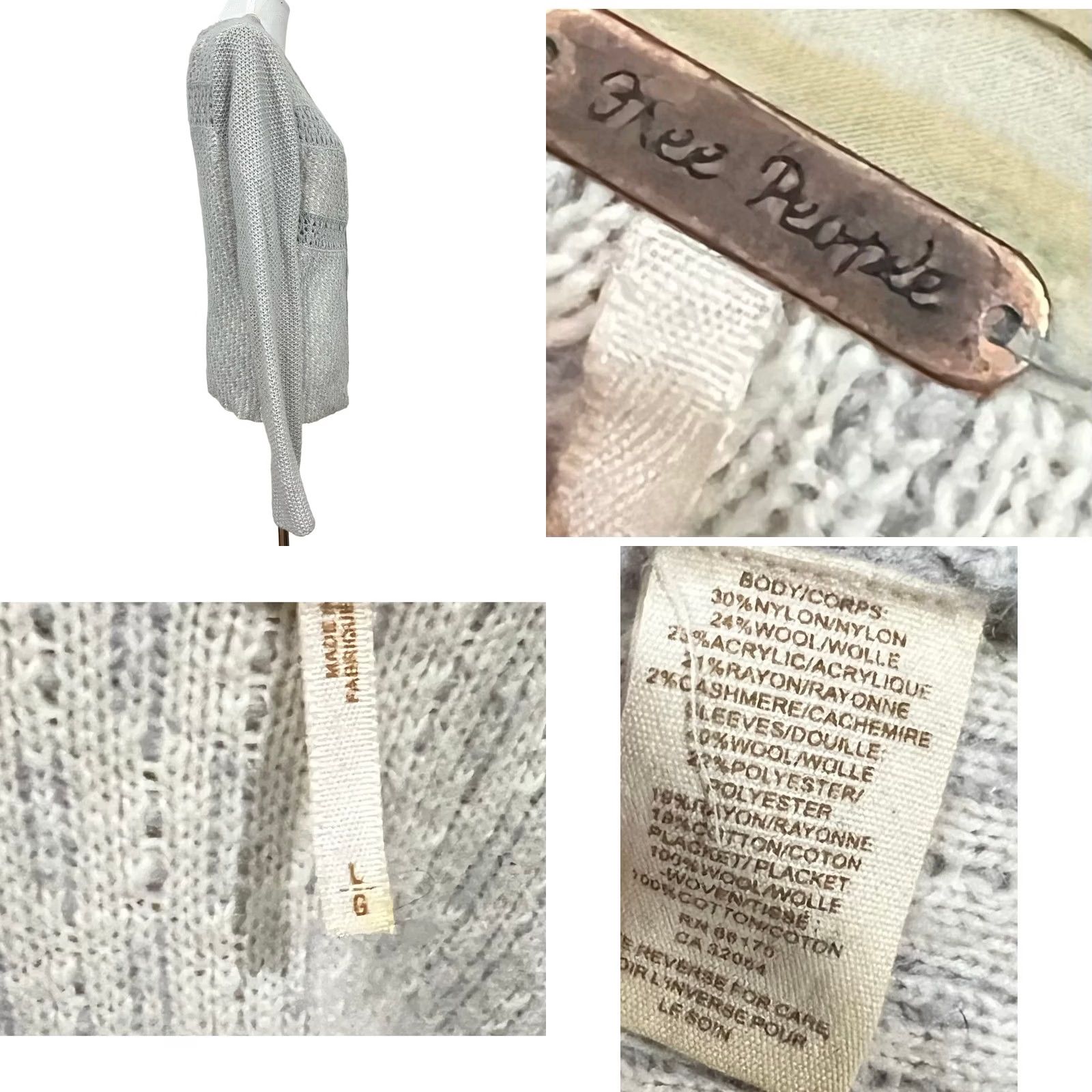 Free People VINTAGE Free People Gray Cardigan Sweater Crochet Stripe Crossover Button Up Women’s L Size L / US 10 / IT 46 - 8 Thumbnail