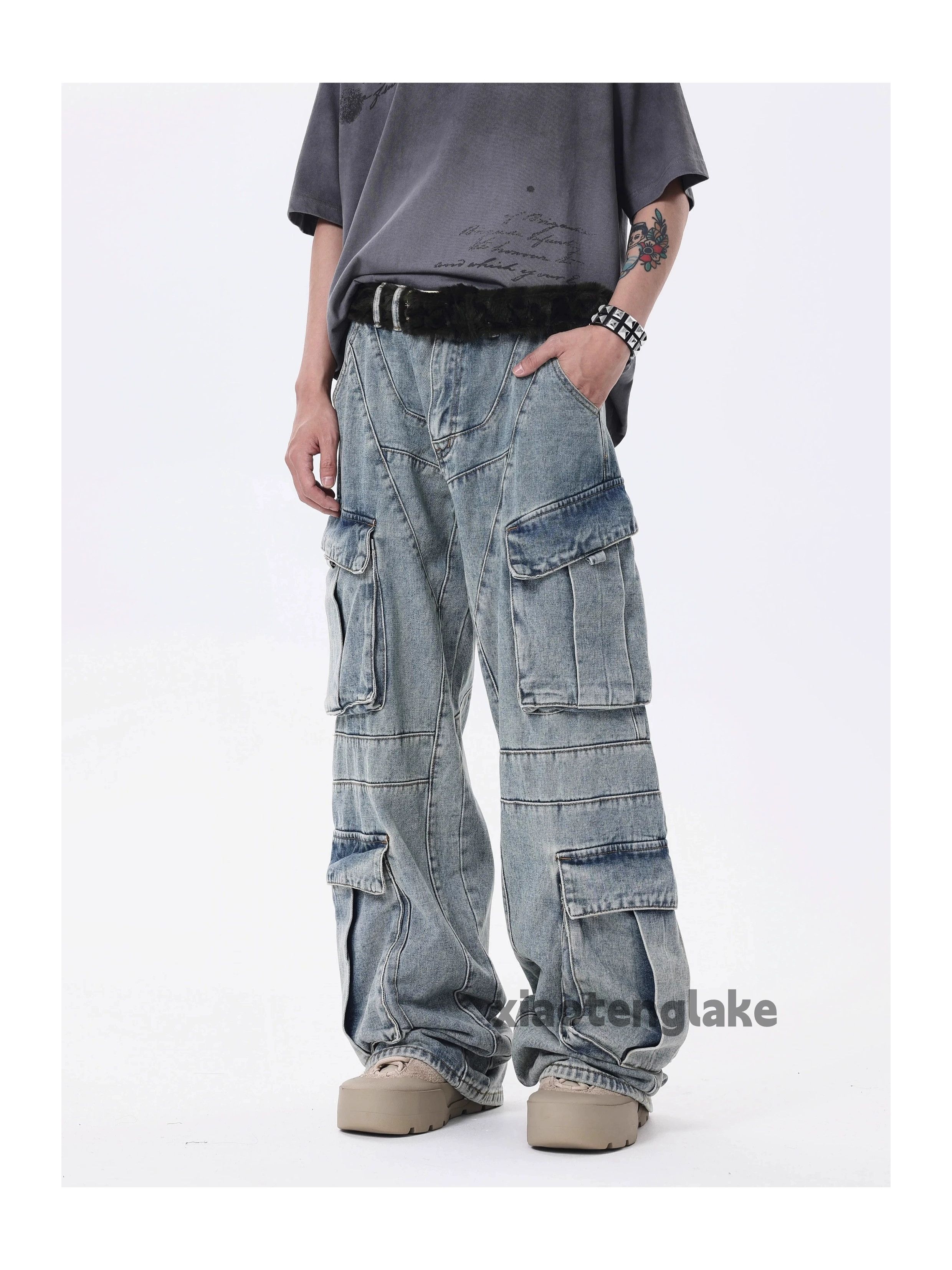 Jean × Vintage washed faded loose baggy utility hiphop cargo jeans Size US 32 / EU 48 - 5 Thumbnail
