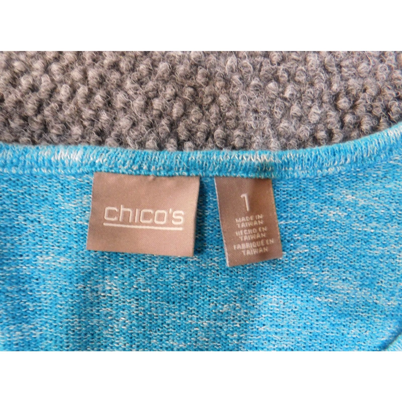Vintage Chico's Sweater Pullover Knit V-Neck Blue 1 Polyester Rayon Spandex Stretch Regular Women Fashion Modern Winter Long Sleeve Chunky-Knit Size XS / US 0-2 / IT 36-38 - 5 Thumbnail