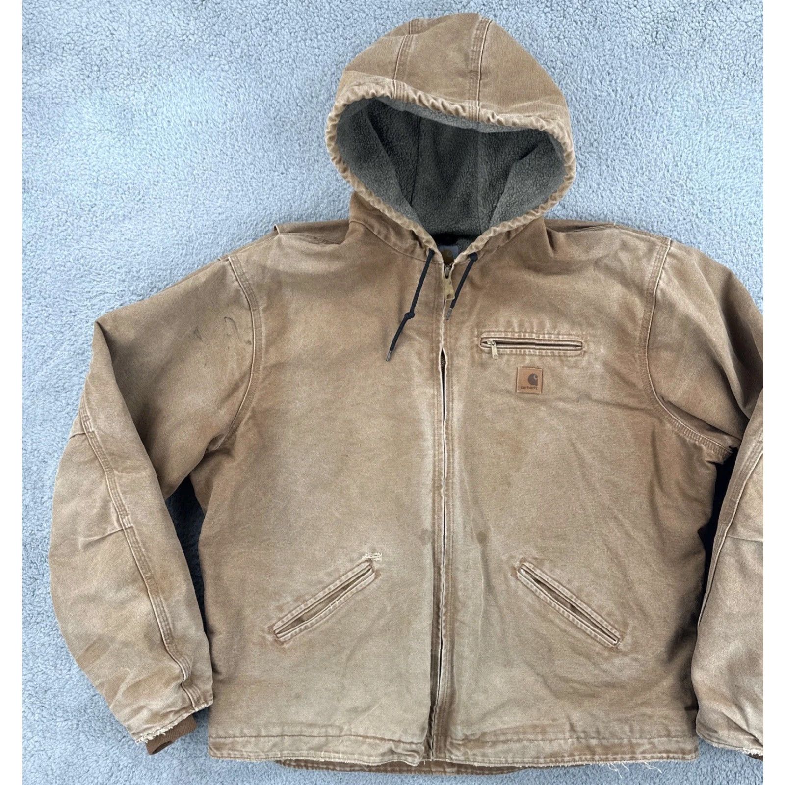 Carhartt VINTAGE Carhartt Jacket 2XL Tall Brown Hooded Fleece Lined Zip Workwear Shirt Mens Modern Outdoor USA Distressed Logo Zipper Size US XXL / EU 58 / 5 - 3 Thumbnail