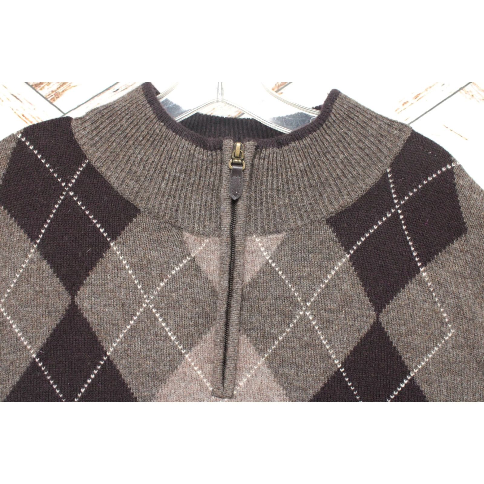 Jos. A. Bank VINTAGE Jos. A. Bank Sweater Men's Large Brown Lamb's Wool 1/4 Zip Argyle Preppy Retro Mens Size US L / EU 52-54 / 3 - 3 Thumbnail