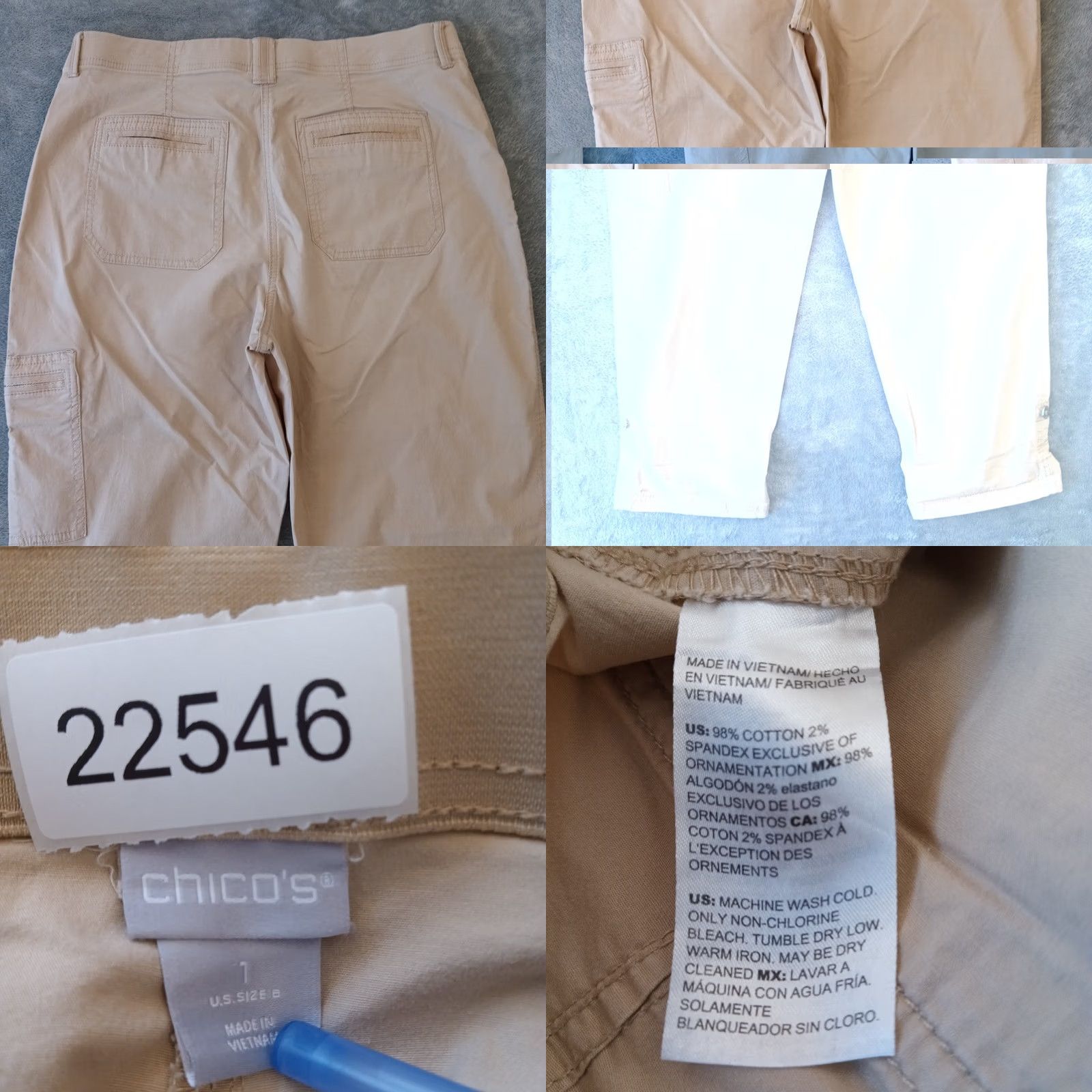 Vintage Chico's Cropped Pants Womens Size 8 Beige Roll Tab Leg 33x23 High Rise Size 30" / US 8 / IT 44 - 8 Thumbnail