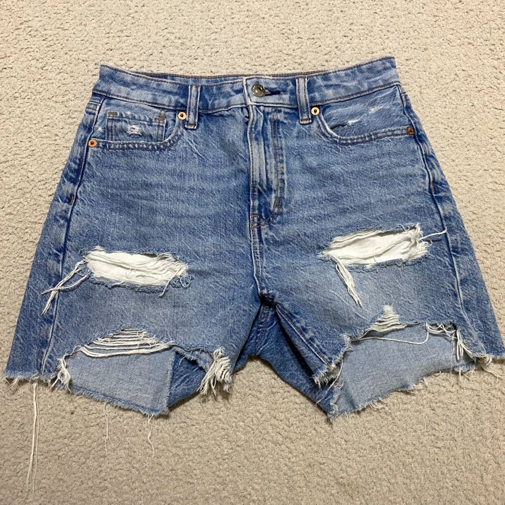 American Eagle Outfitters American Eagle Womens 00 Jean Shorts Blue Denim Distressed Baggy Mom Inseam 4" Size 24" / US 00 / IT 34 - 2 Thumbnail