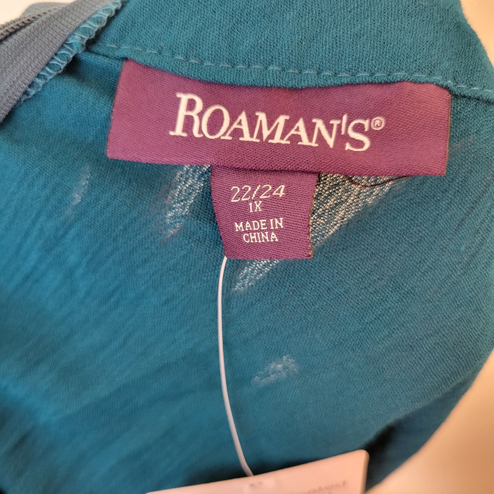 Roamans 22 24 1X Rayon Teal Blue A Line Maxi Dress Modest Lo