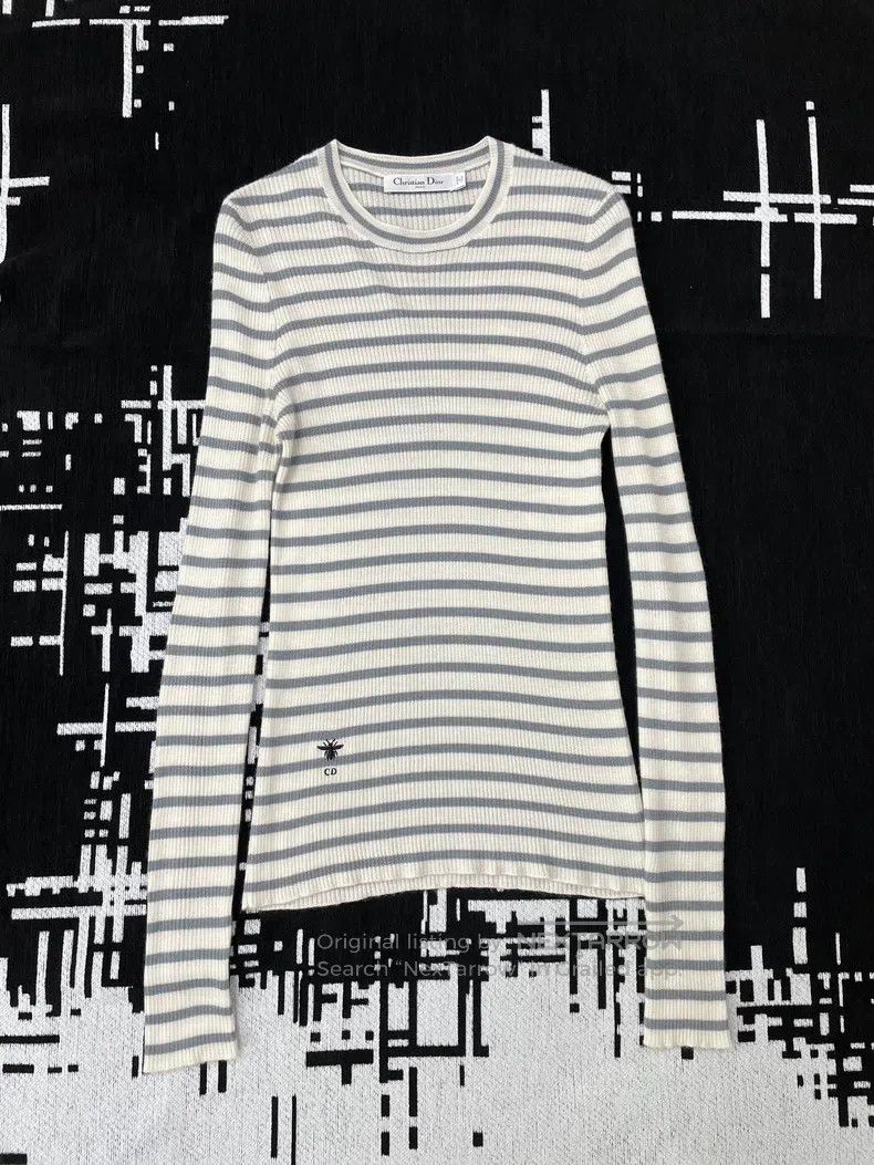 Dior Dior Greyish-white little bee logo striped long sleeves Size S / US 4 / IT 40 - 1 Thumbnail