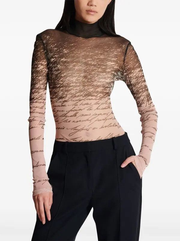 Balmain o1s1wg111225 Love Letter-Print Top in Beige/Brown Size XL / US 12-14 / IT 48-50 - 2 Thumbnail