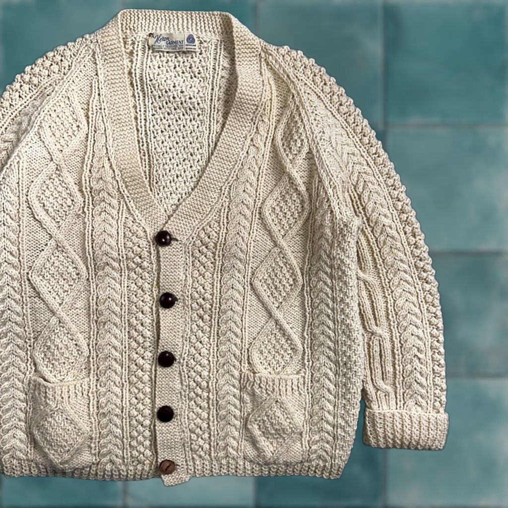 Vintage VINTAGE Heron Garment Sweater Cardigan 1970s Thick Ivory Pure Wool Cabled Knit Mens L Ivory 70s Men Wool Cardigan 1970s Size US L / EU 52-54 / 3 - 1 Thumbnail