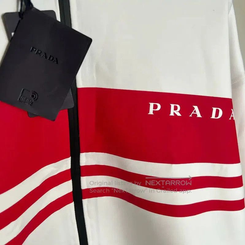 Prada Prada Men's White Cotton Jacket with Red Stripes. Size US XXL / EU 58 / 5 - 3 Thumbnail