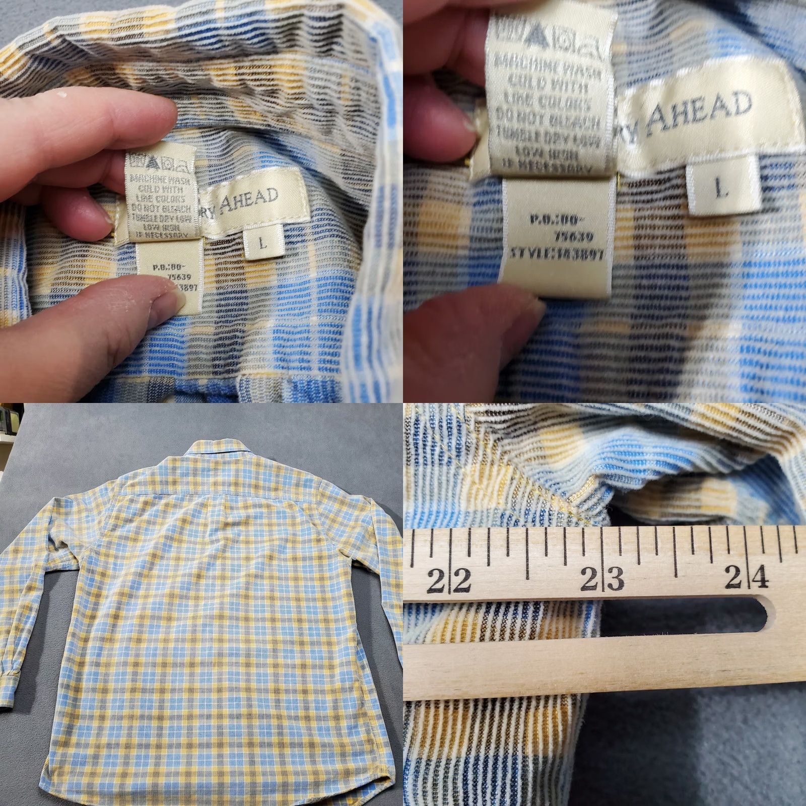 The Territory Ahead Territory Ahead Shirt Mens Large Blue Yellow Plaid Corduroy Long Sleeve Button Up Size US L / EU 52-54 / 3 - 8 Thumbnail