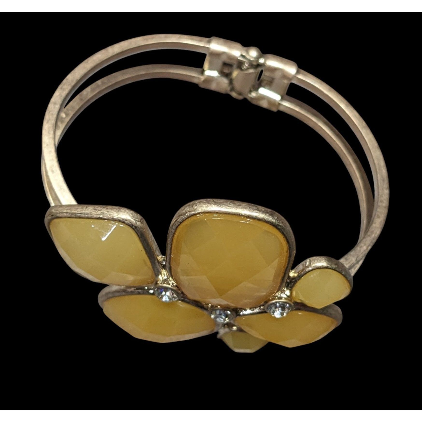 Other Chunky Retro Yellow Gemmed Gold-Tone Cuff Bracelet With Rhin Size ONE SIZE - 3 Thumbnail
