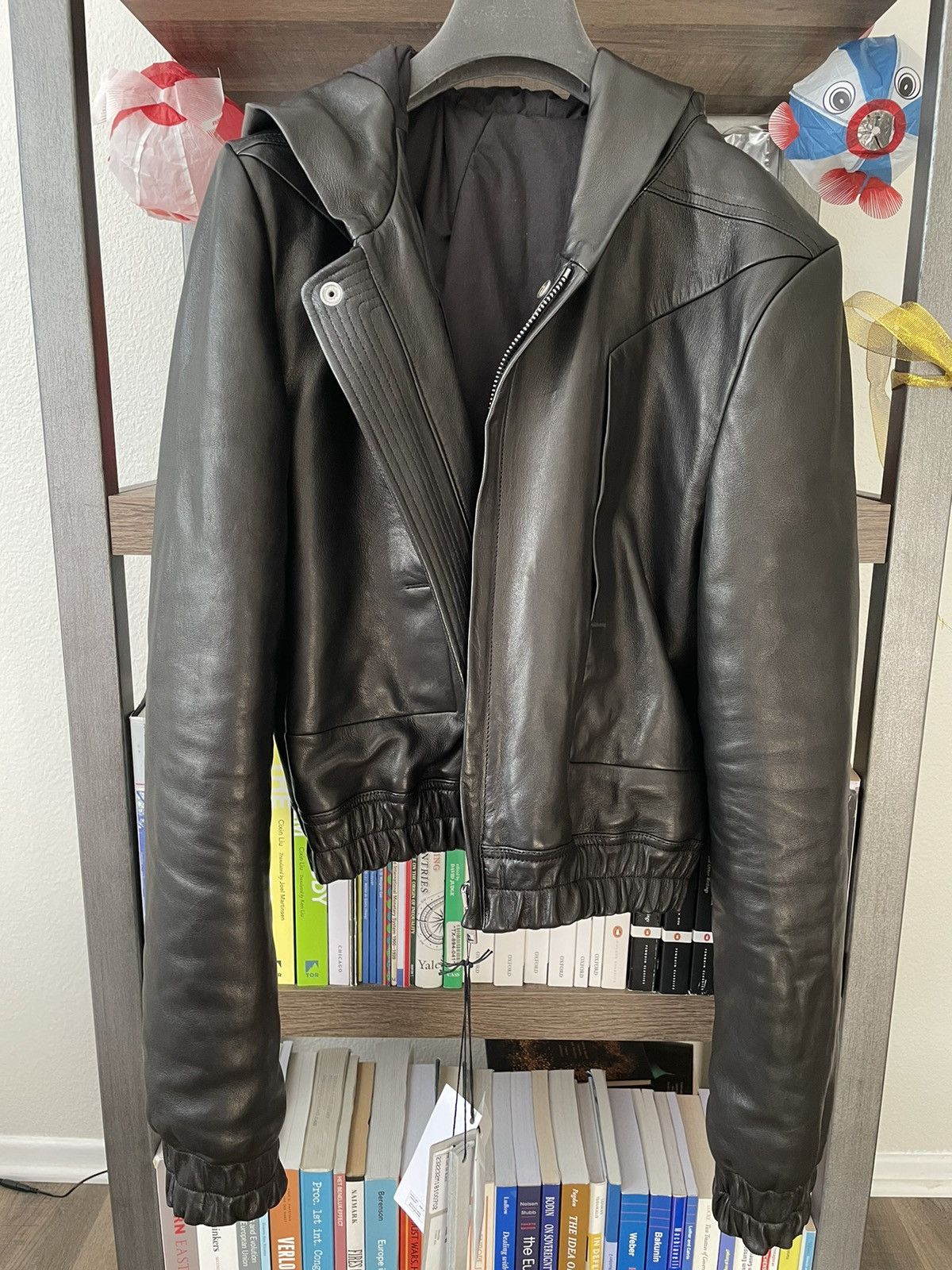 Image of Rick Owens $3.5K Hooded Edfu Leather Jacket, Size 48 in Black, Men's