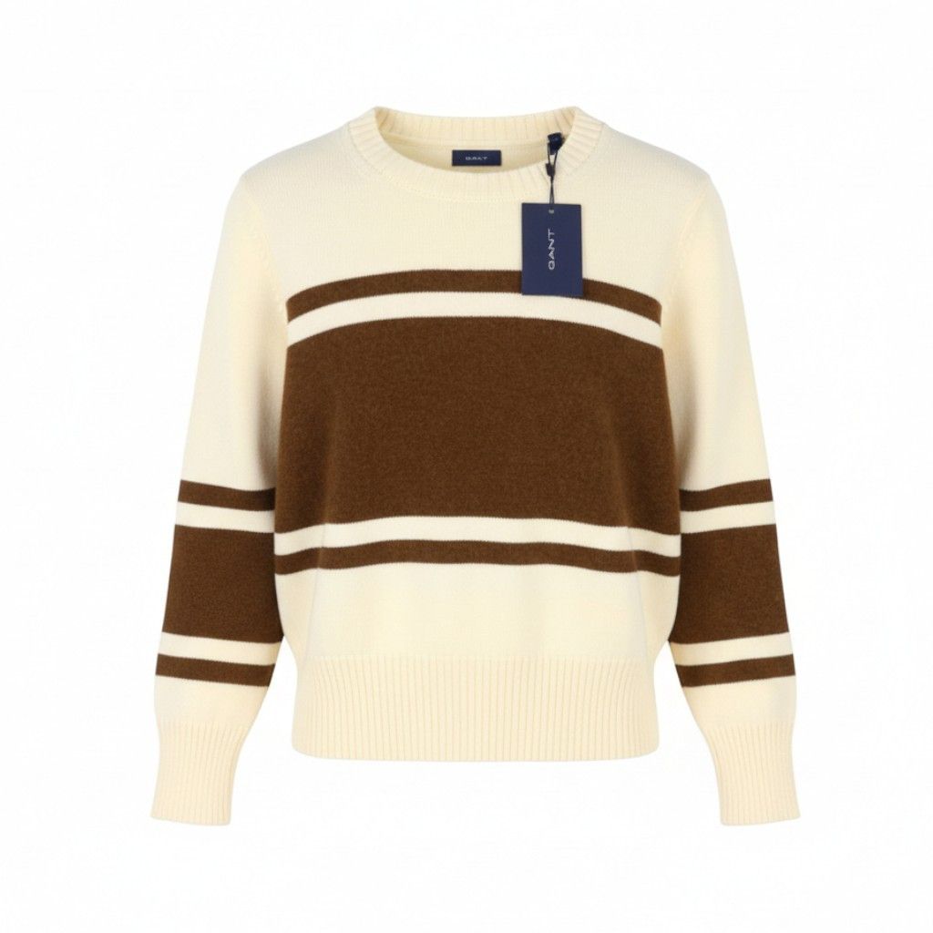 Gant BLOCK STRIPED C-NECK L Cream Alpaca Wool Blend 88110 Size L / US 10 / IT 46 - 1 Thumbnail
