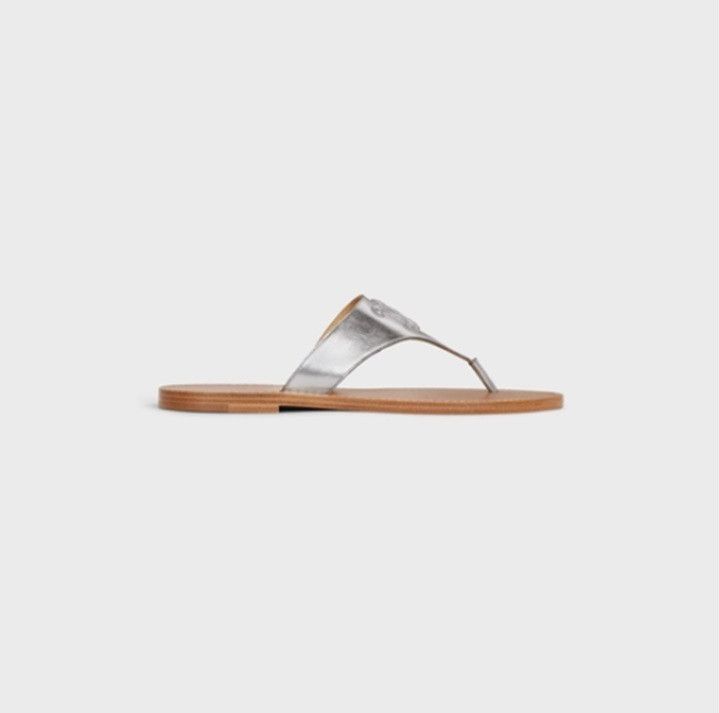 Celine o1bcso1str0724 Triomphe Thong 05 Metallic Calfskin in Silver Size US 6 / IT 36 - 1 Thumbnail