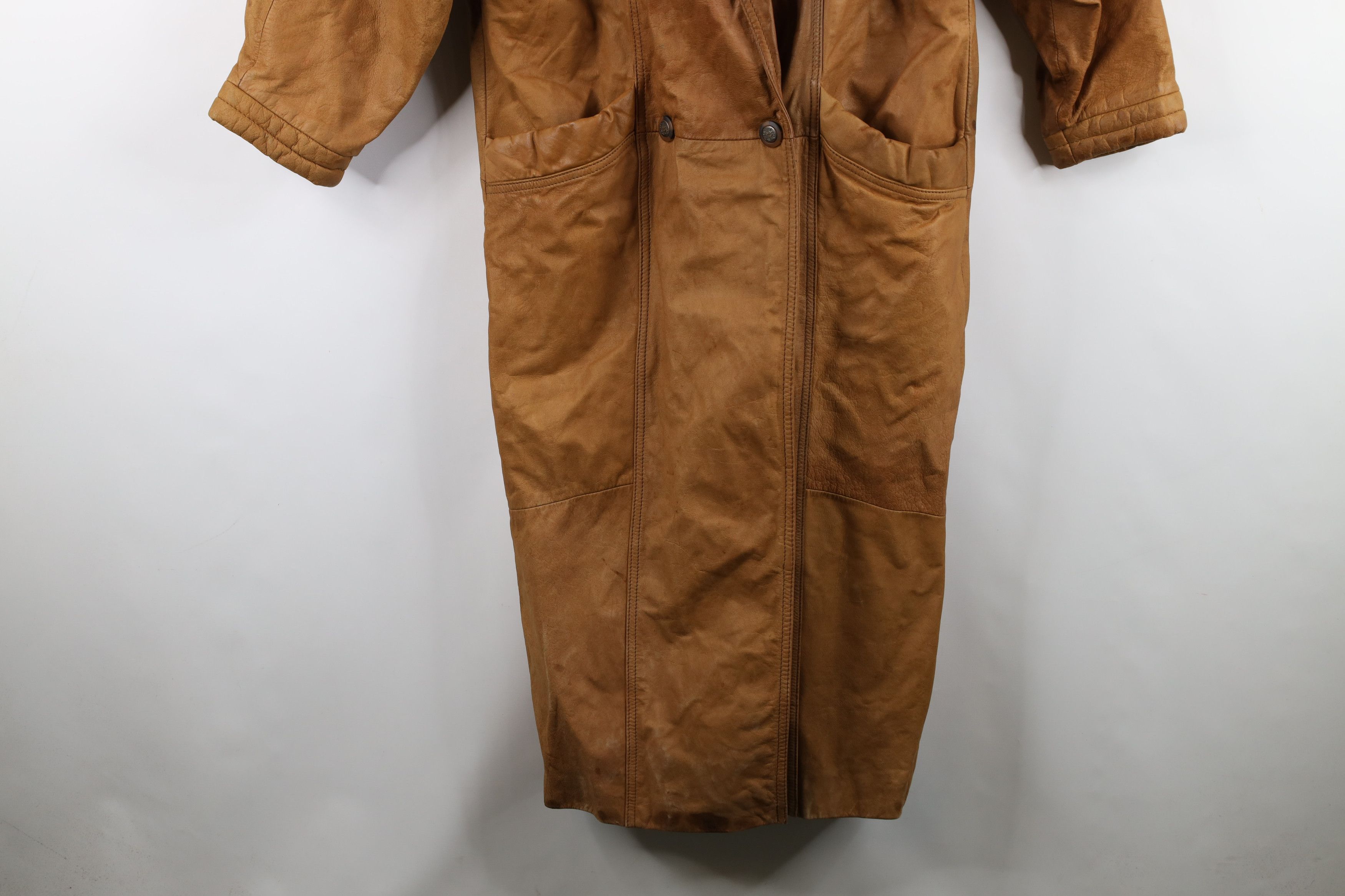 Express Vintage 90s Express Full Length Leather Jacket Coat Brown Size L / US 10 / IT 46 - 3 Thumbnail