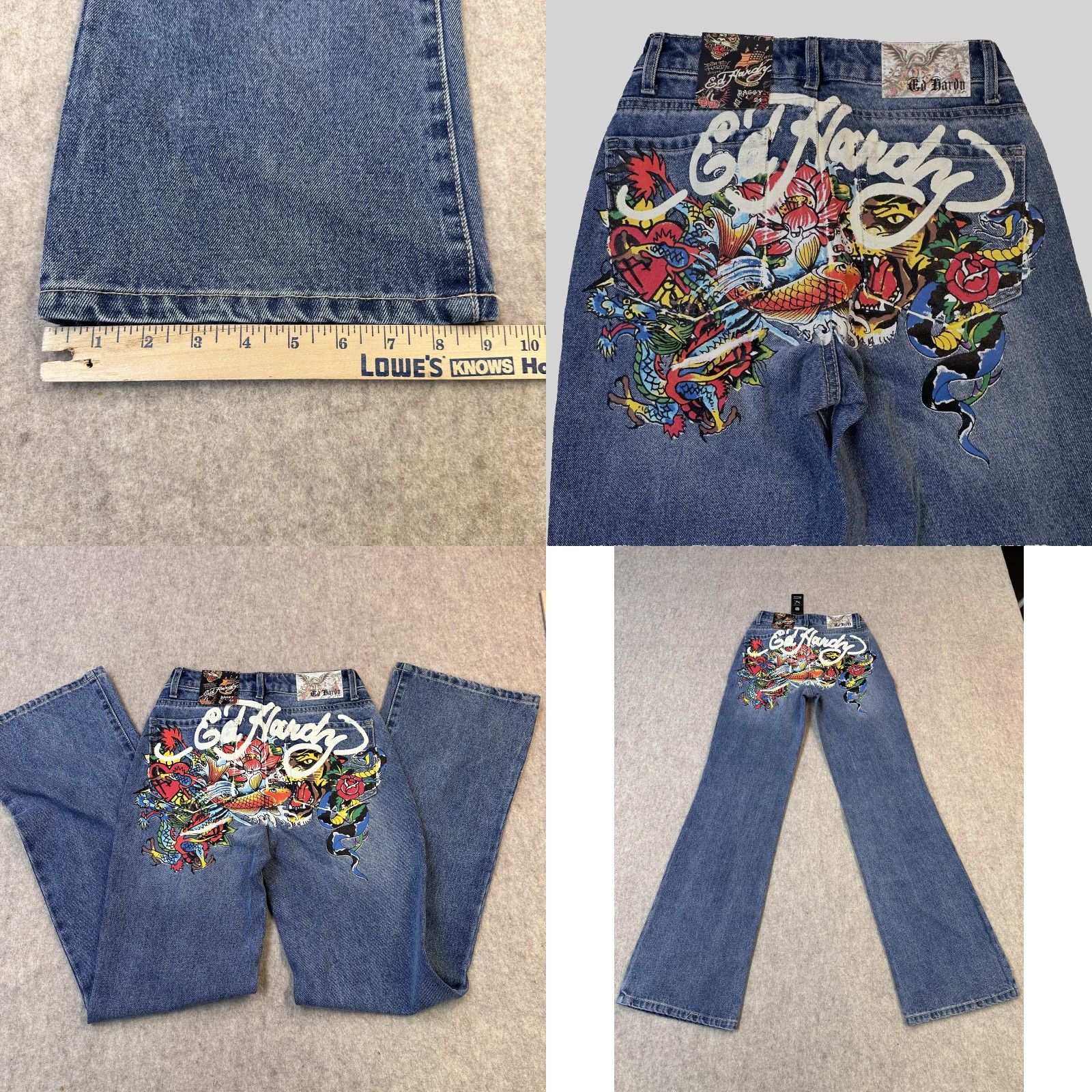 Ed Hardy Ed Hardy Jeans 24 Light Wash Wide-Leg Graphic Backside NEW NWT Womens Denim 100% Cotton Size 42" / US 20 - 9 Thumbnail