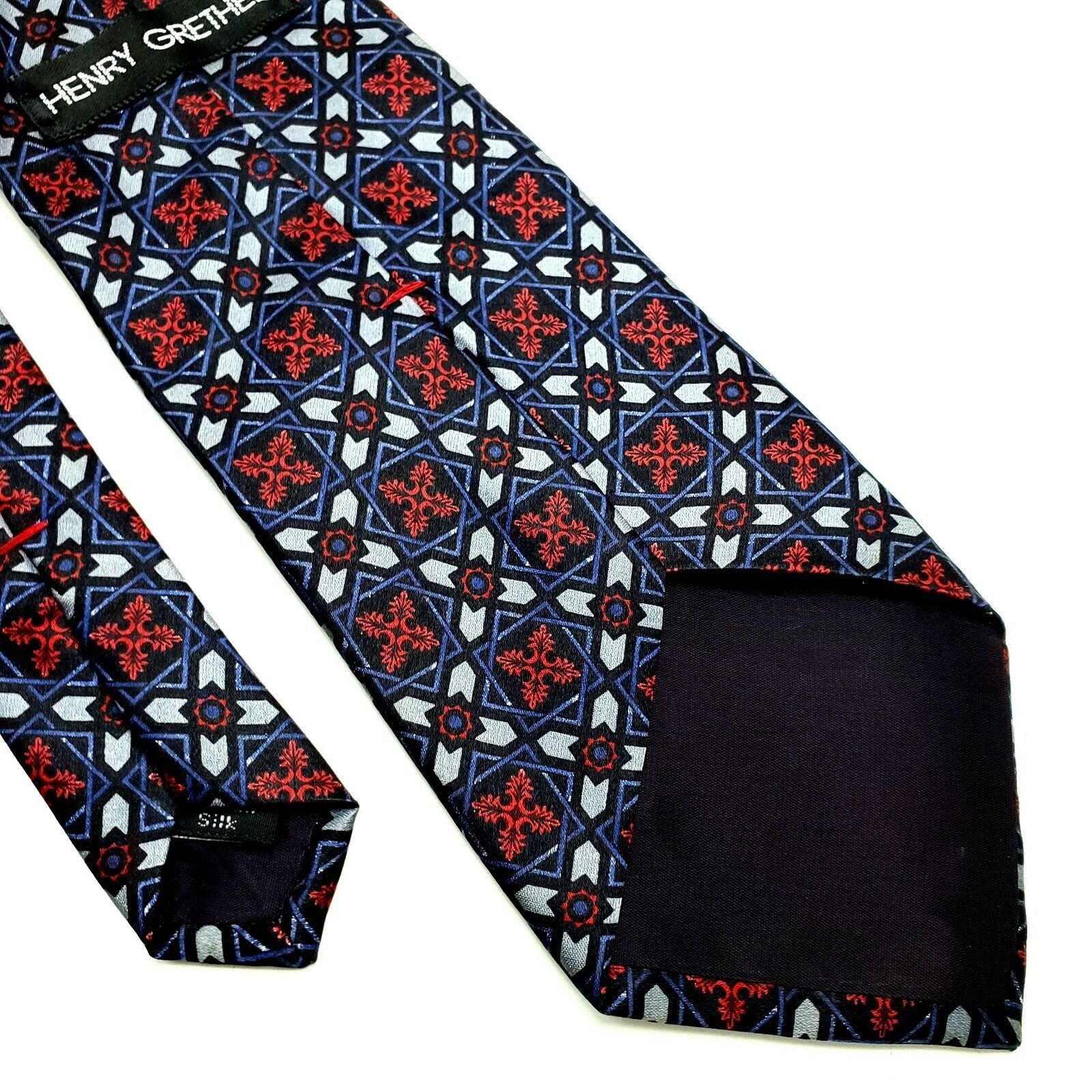 Henry Grethel Henry Grethel Silk Tie Blue Red Geometric Classic Print Ital Size ONE SIZE - 5 Thumbnail