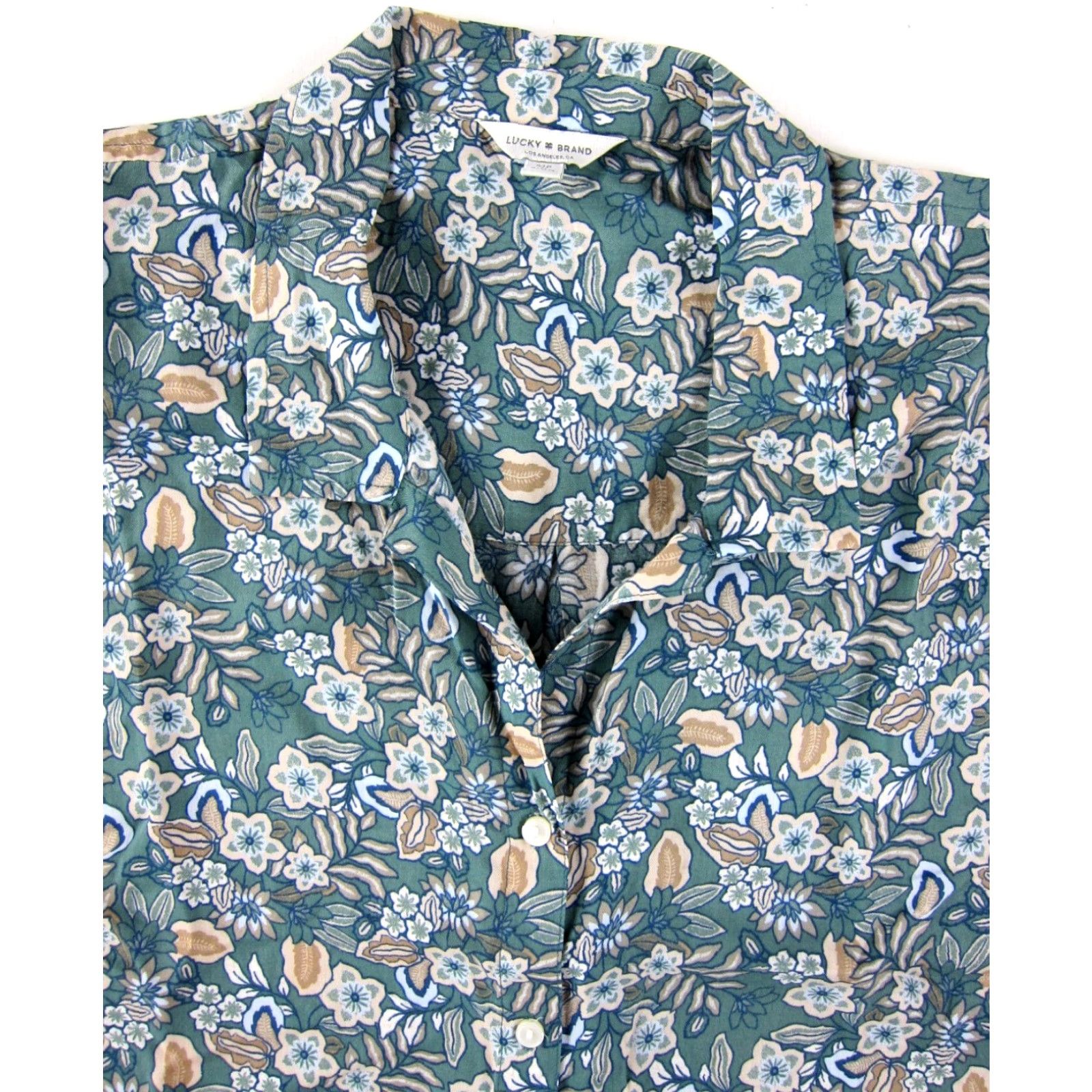 Lucky Brand Lucky Brand Button-Up Short Sleeve Blouse S Womens Floral 100% Rayon Green Brown Blue Size S / US 4 / IT 40 - 4 Thumbnail