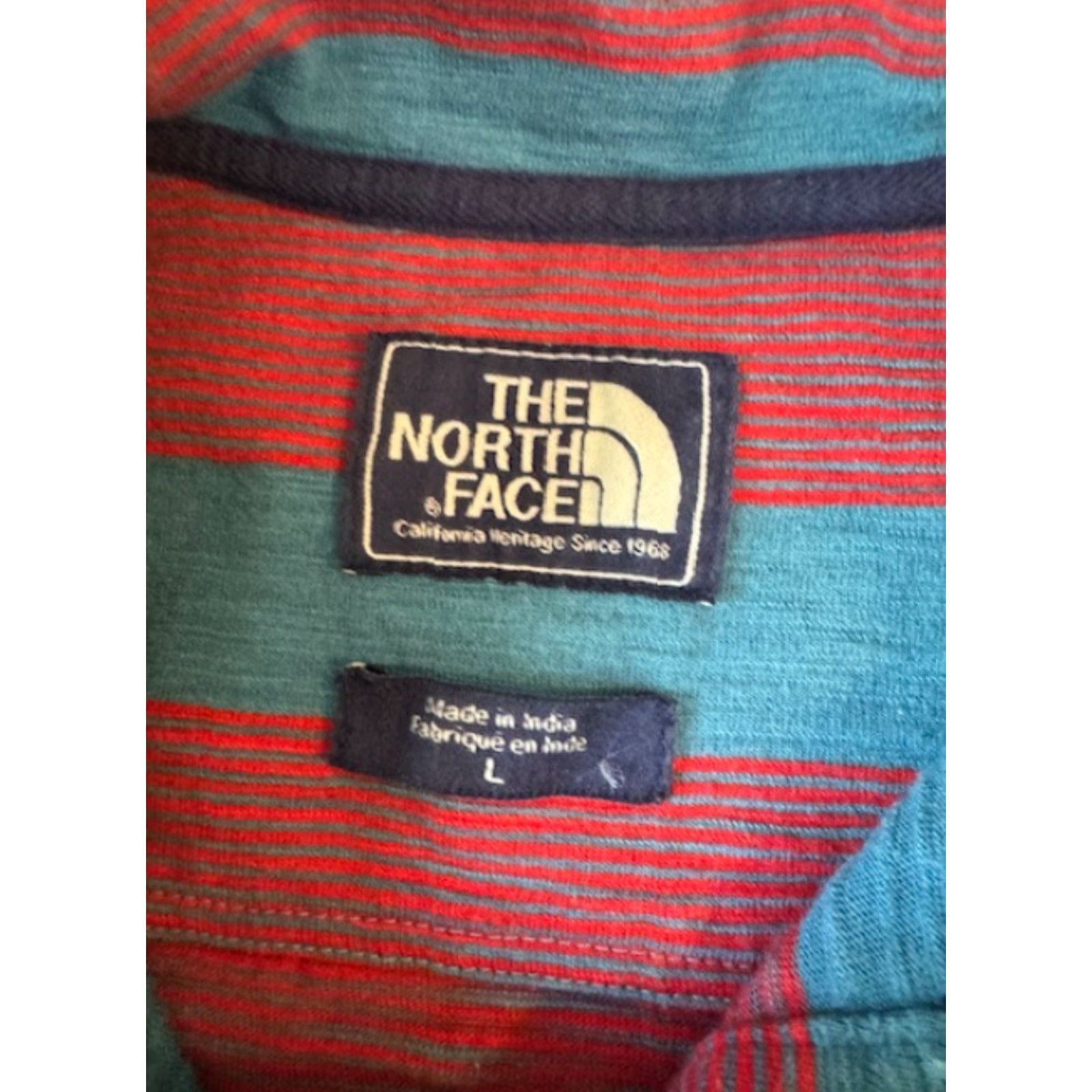 The North Face The North Face Mens Large Polo Shirt Short Sleeve Striped Red Blue Multicolor Cotton Polyester Button Closure Collared FIt Regular Mens 90s? Size US L / EU 52-54 / 3 - 4 Thumbnail