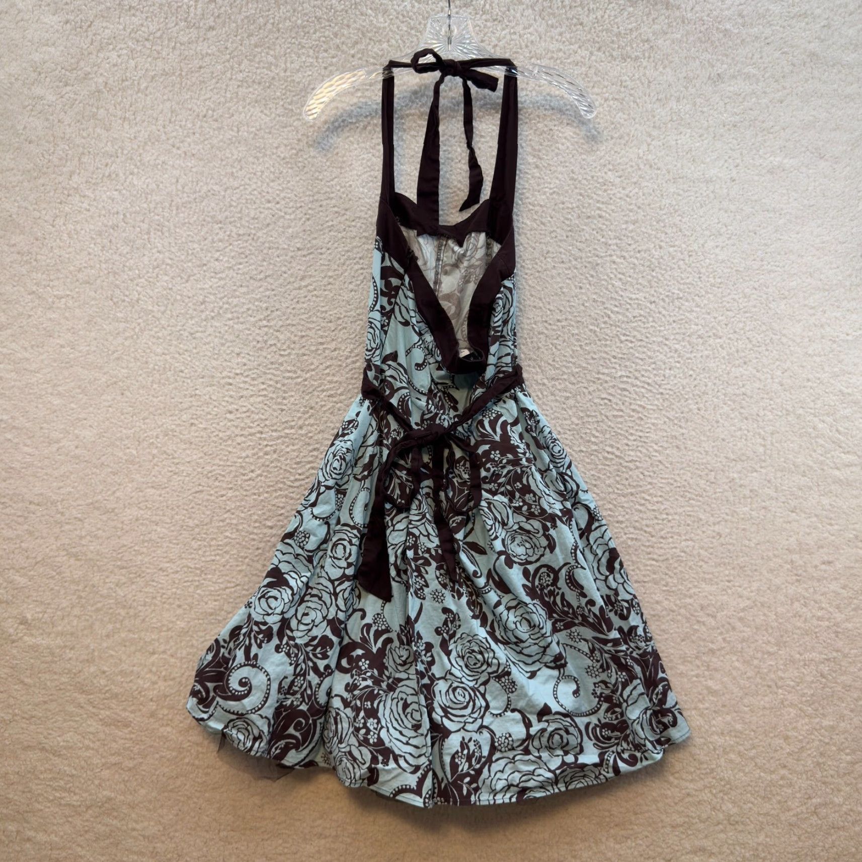 Vintage VINTAGE B. Darlin Halter Dress A-Line Tulle Boho Grunge Blue Brown L Women’s/Junior’s 11/12 Fibers N/A Size L / US 10 / IT 46 - 2 Thumbnail
