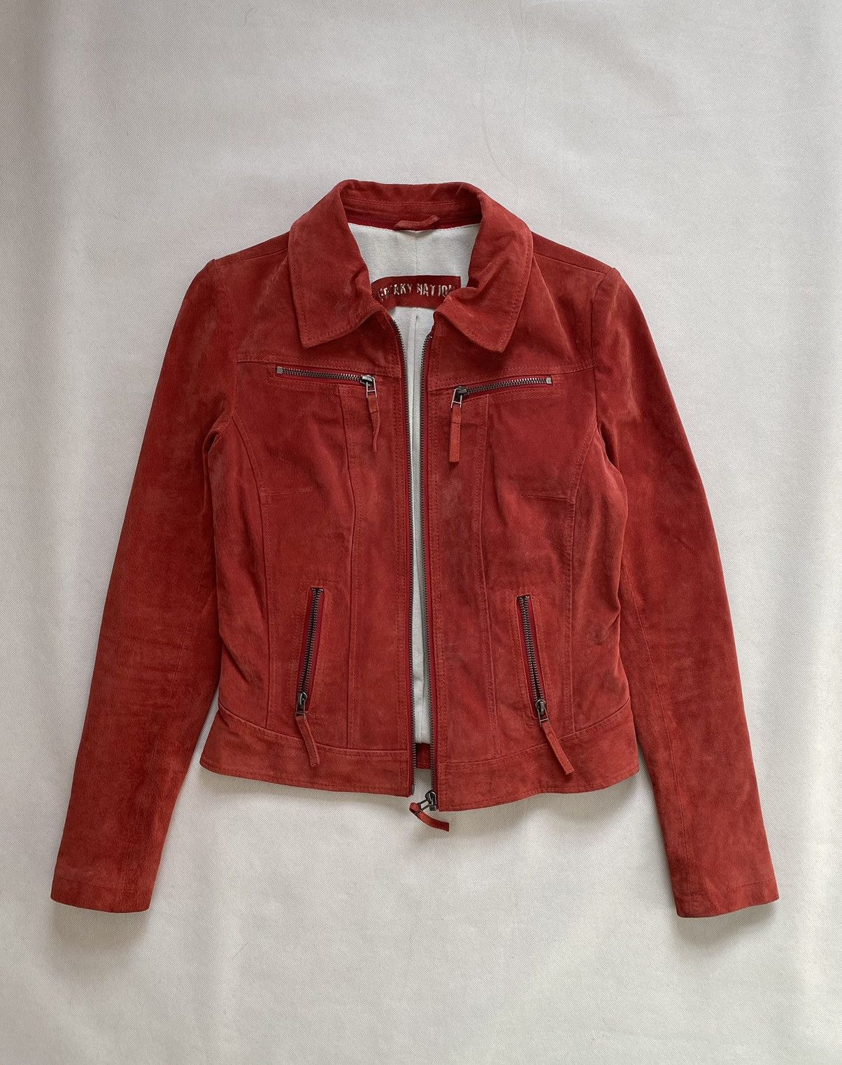 image of Vintage Freaky Nation Red Leather Suede Jacket, Women's (Size XS)