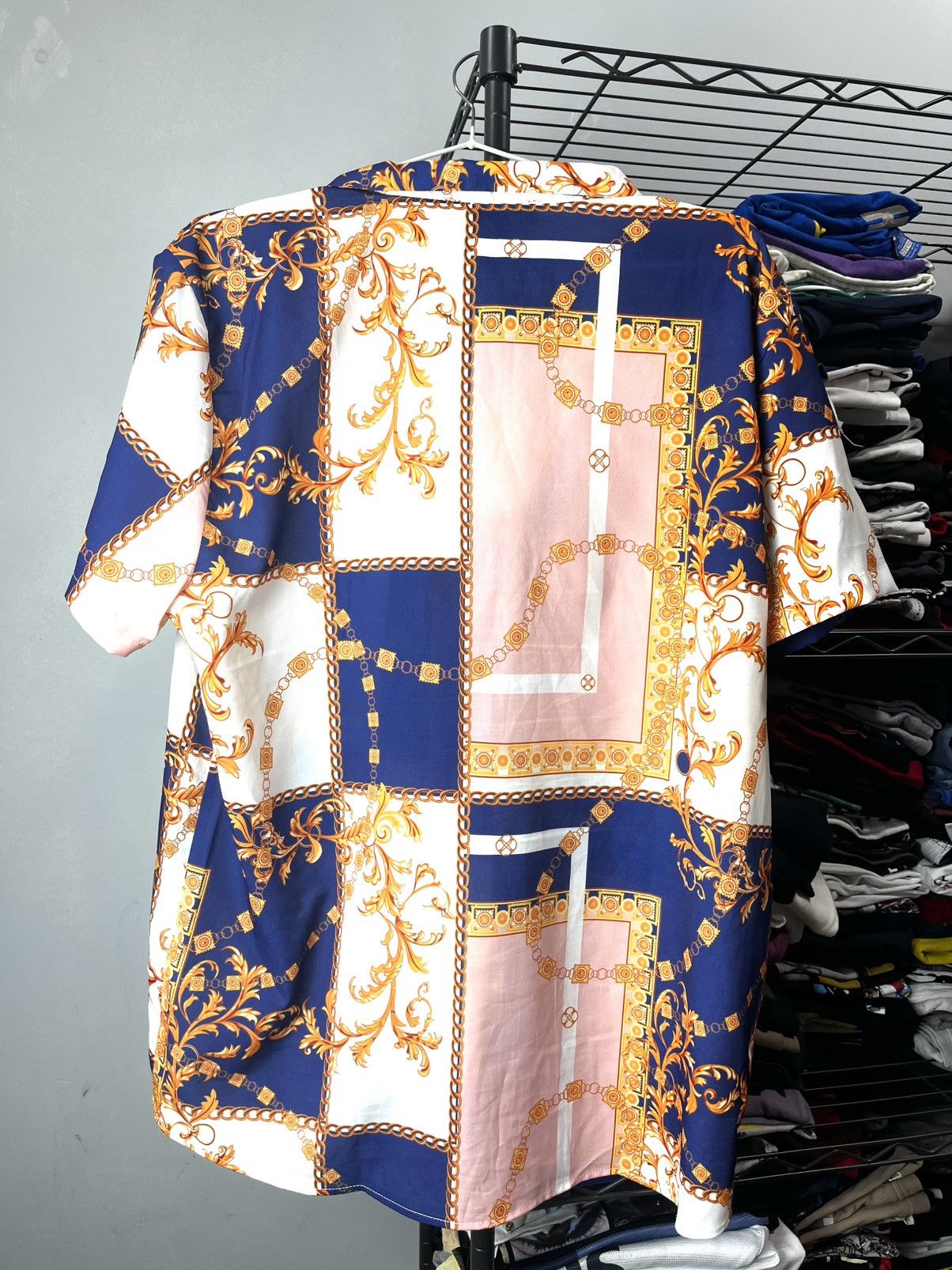 Vintage Baroque Chain Print Silk Style Shirt Like Versace Size US L / EU 52-54 / 3 - 3 Thumbnail