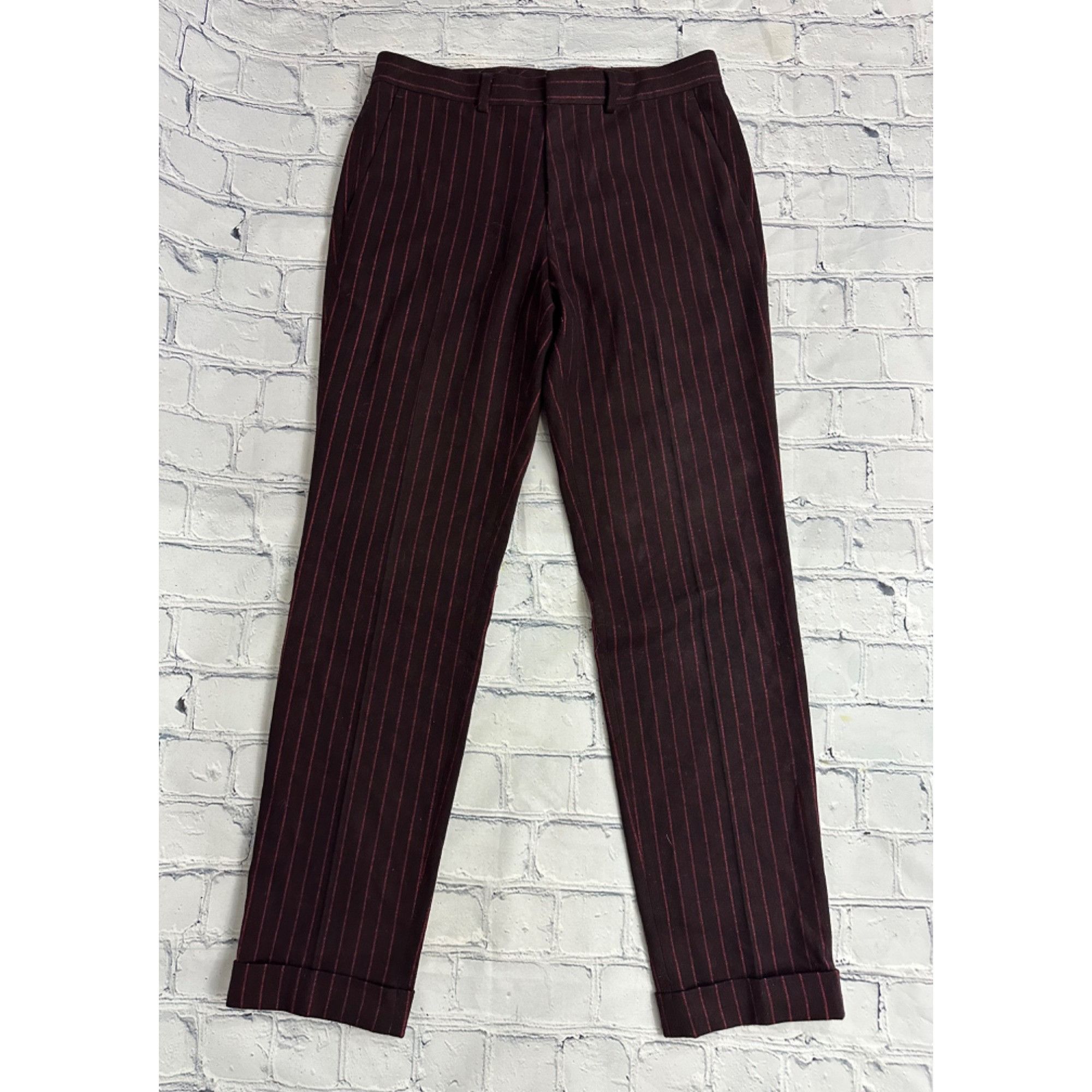 Topman Rocky Slim Fit red pin stripe trousers