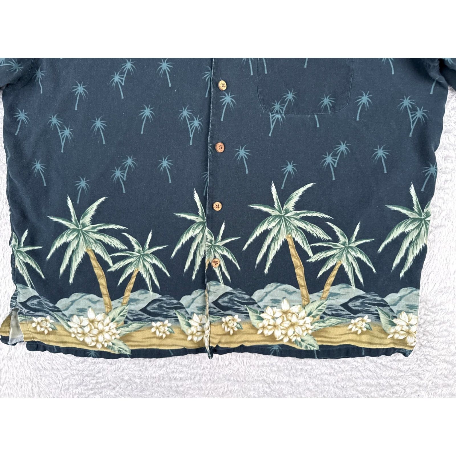 Vintage WfF Shirt Men 2XL Blue Floral Palm Tree 100% Silk Hawaiian Beach Pocket Size US XXL / EU 58 / 5 - 5 Thumbnail