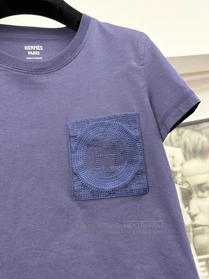Hermes Hermes Navy blue pocket embroidered T-shirt Size XXS / US 00 / IT 34 - 2 Thumbnail